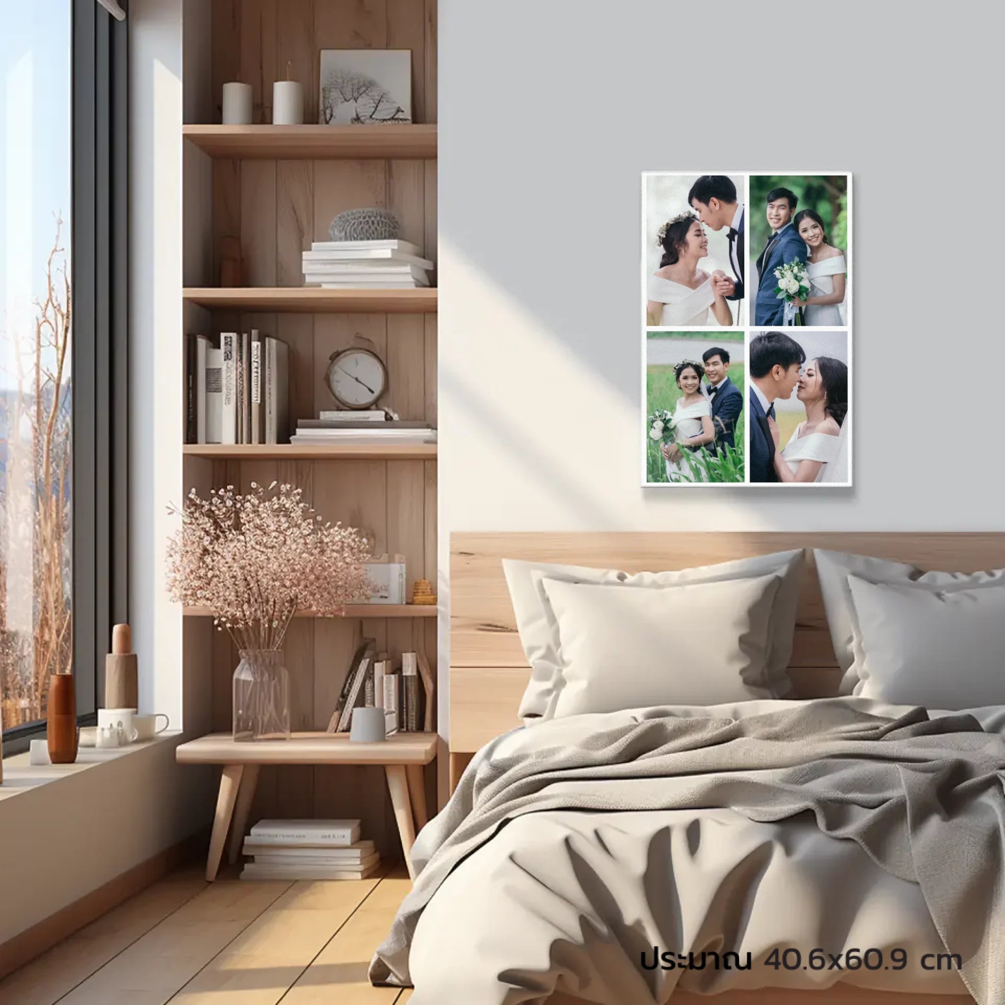 ภาพพิมพ์แคนวาส แขวนอยู่บนเตียงนอน