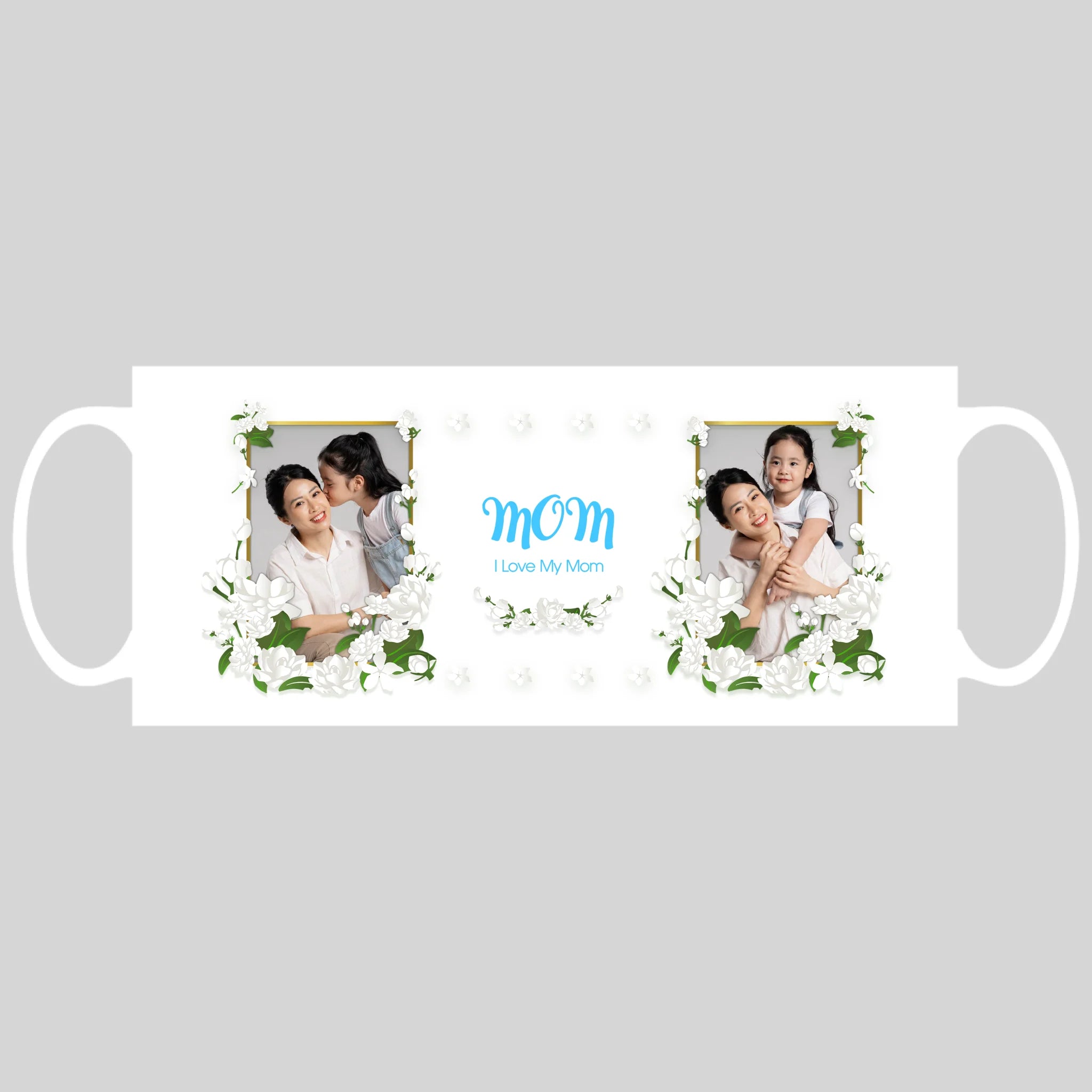 แก้วกาแฟ มีลายสกรีน วางบนพื้นขาว