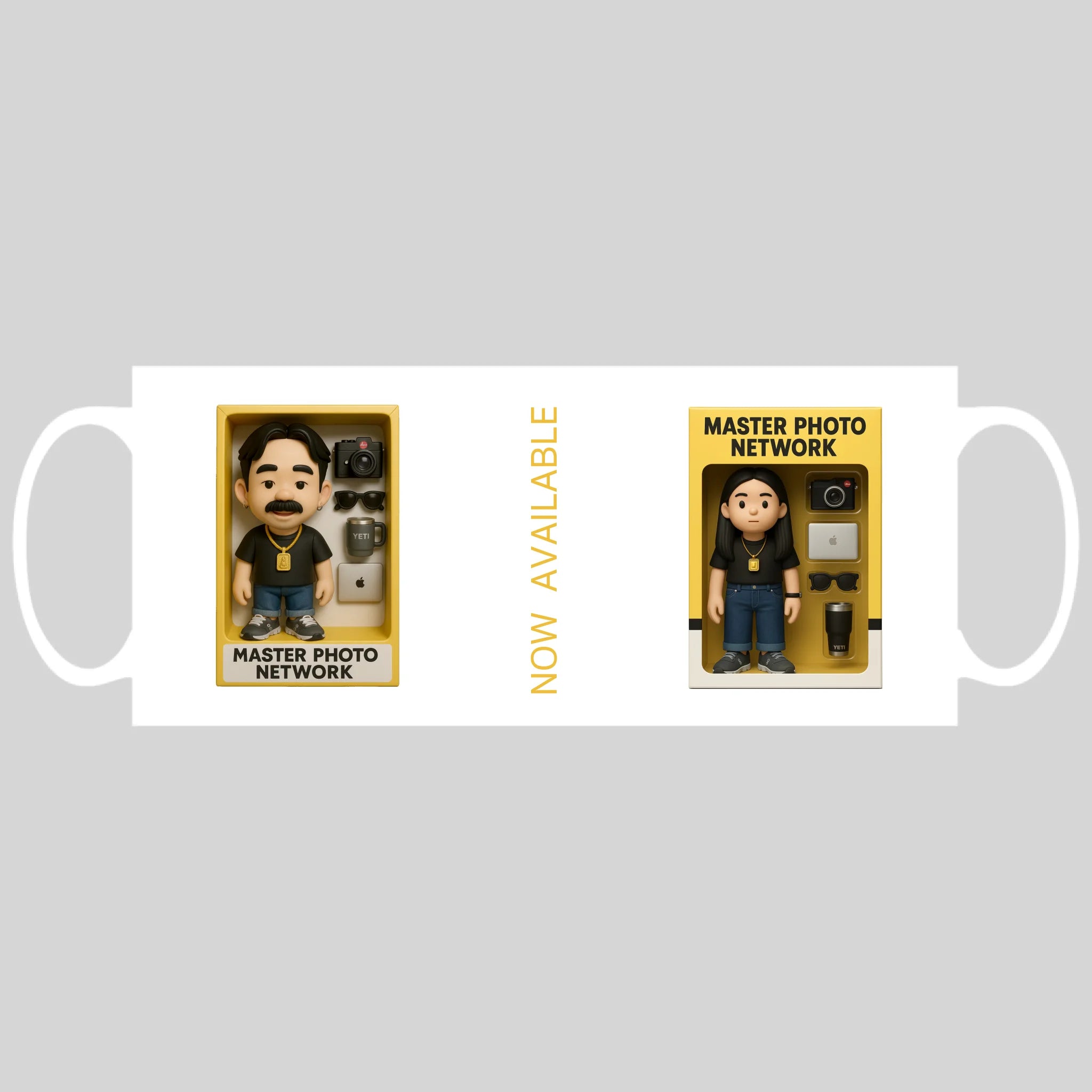 แก้วกาแฟ มีลายสกรีน วางบนพื้นขาว