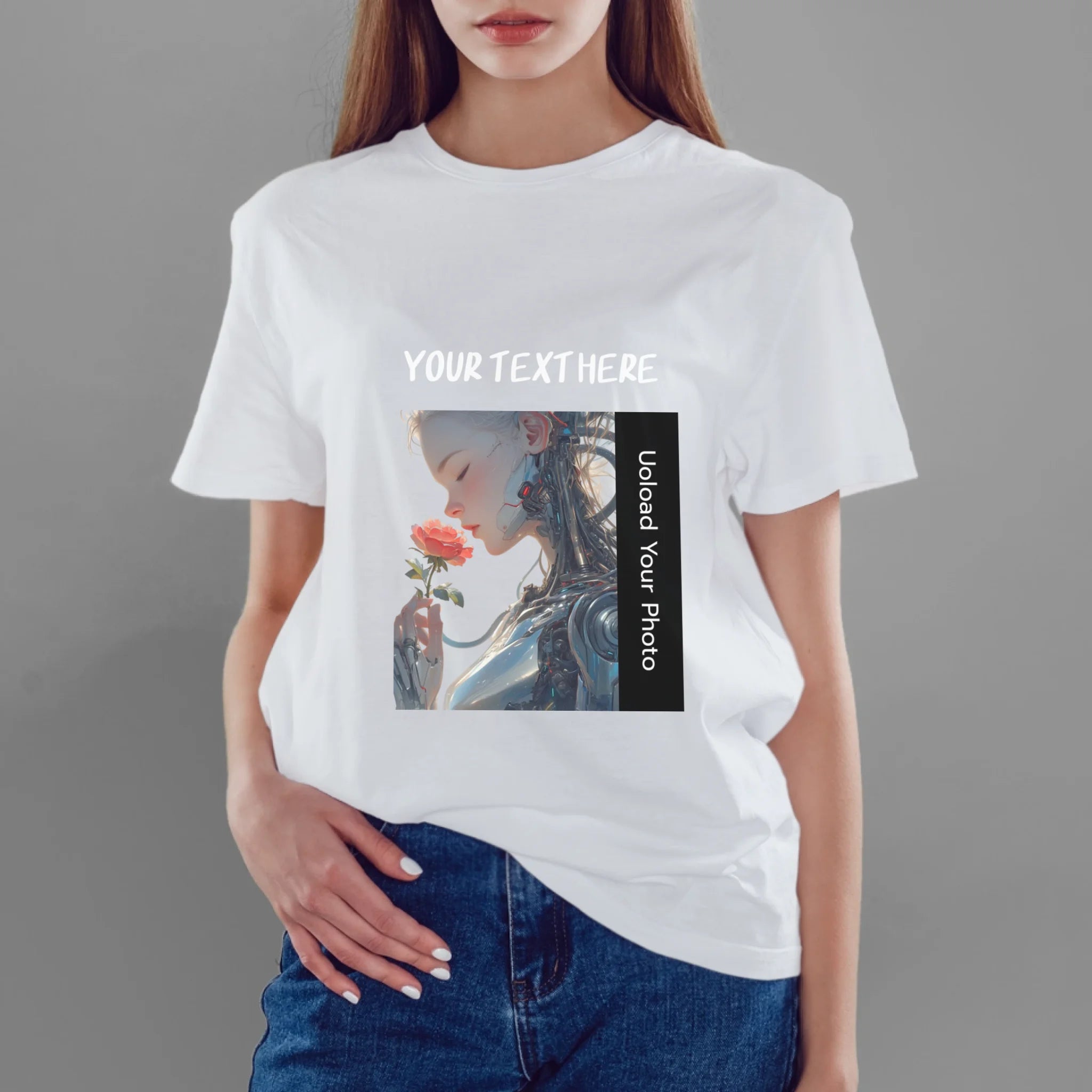 ผู้หญิงใส่เสื้อยืด กางเกงยีนส์ 