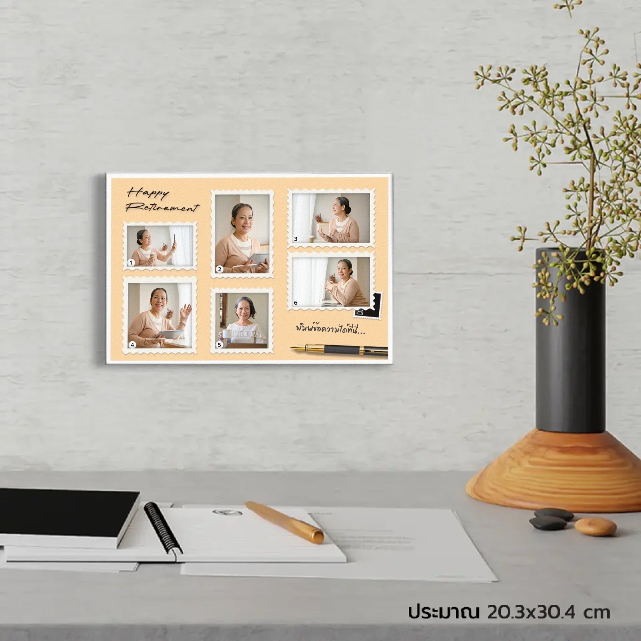 ภาพพิมพ์แคนวาส แขวนอยู่บนโต๊ะทำงาน