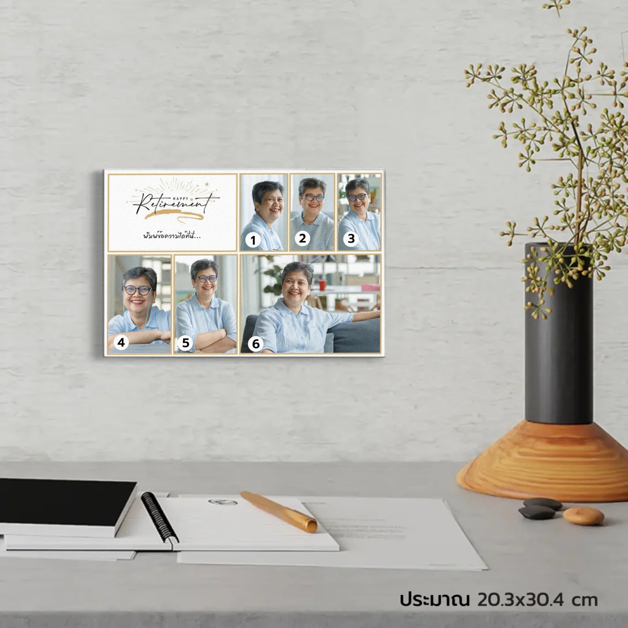 ภาพพิมพ์แคนวาส แขวนอยู่บนโต๊ะทำงาน