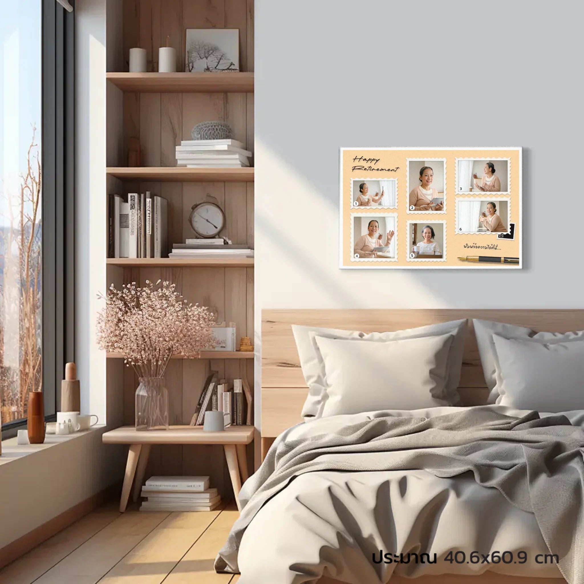 ภาพพิมพ์แคนวาส แขวนอยู่บนเตียงนอน