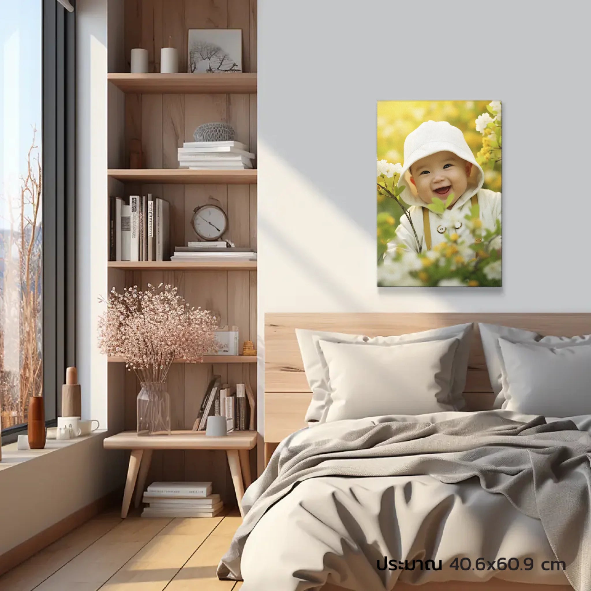 ภาพพิมพ์แคนวาส แขวนอยู่บนเตียงนอน