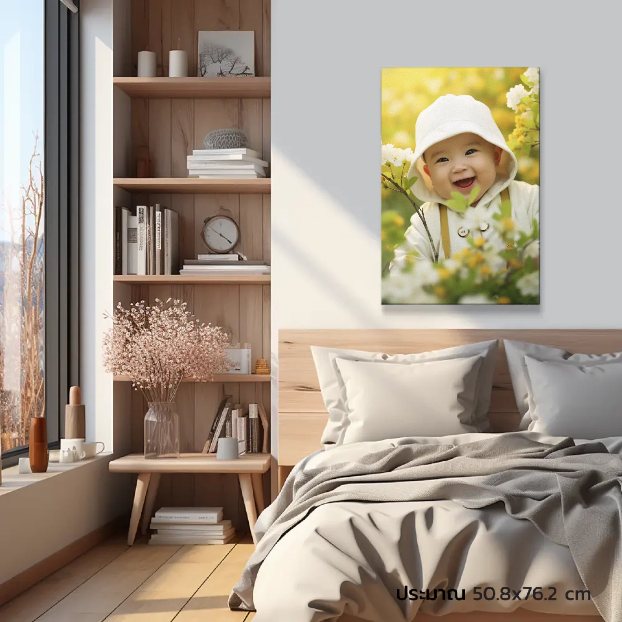 ภาพพิมพ์แคนวาส แขวนอยู่บนเตียงนอน