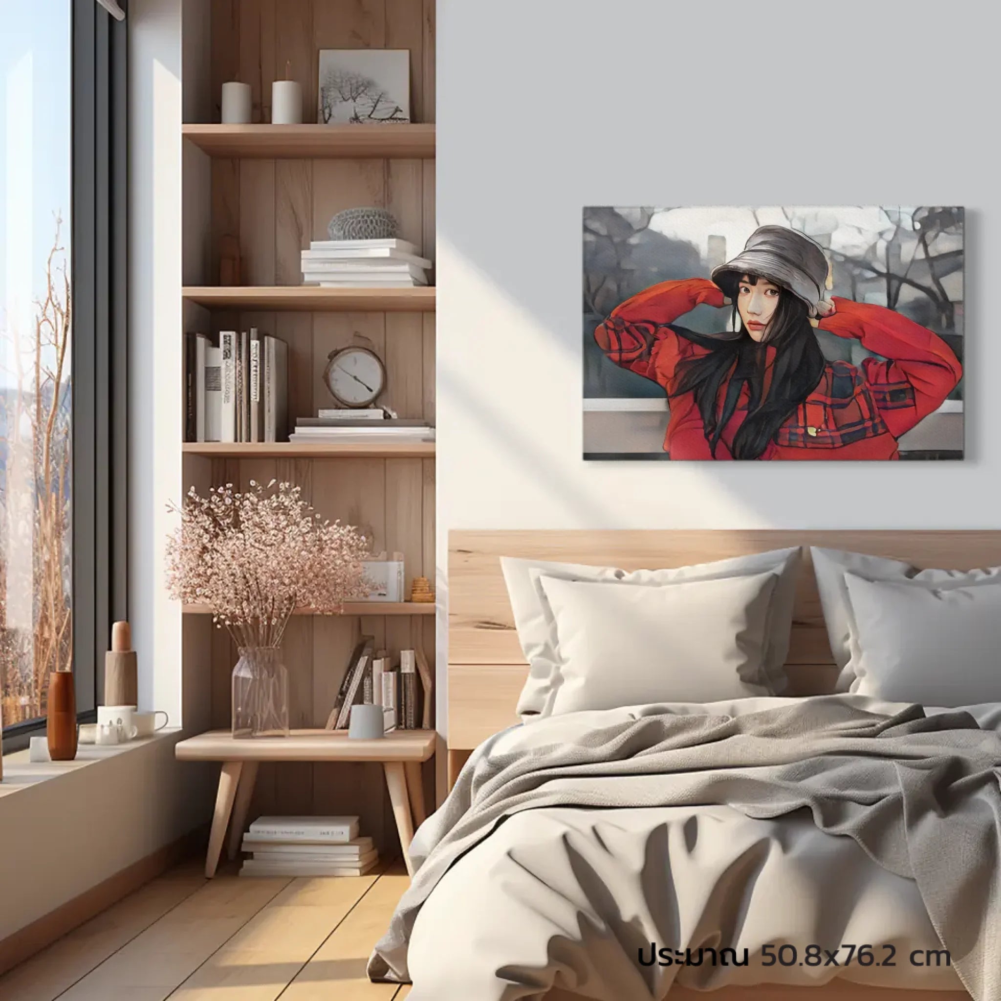 ภาพพิมพ์แคนวาส แขวนอยู่บนเตียงนอน
