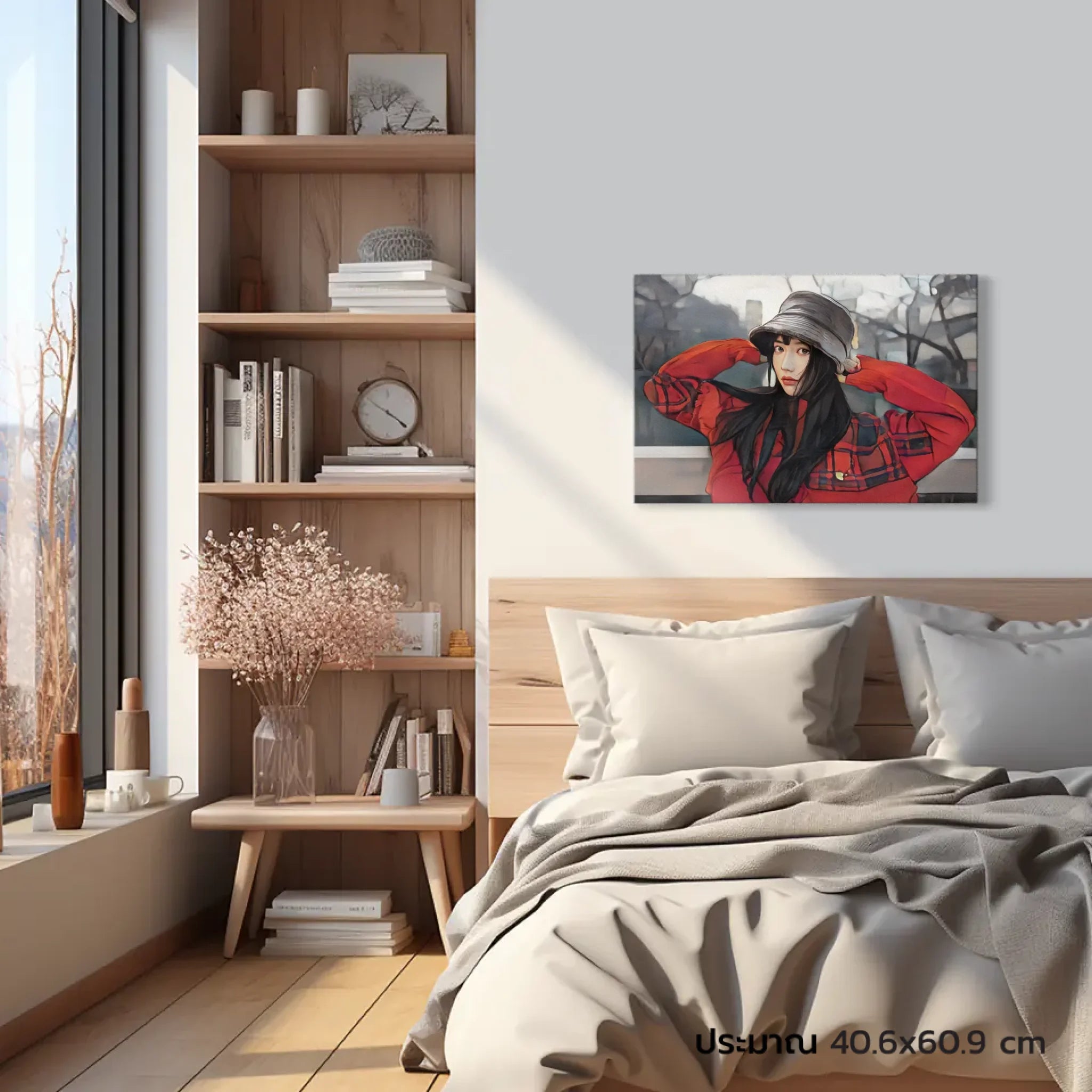 ภาพพิมพ์แคนวาส แขวนอยู่บนเตียงนอน
