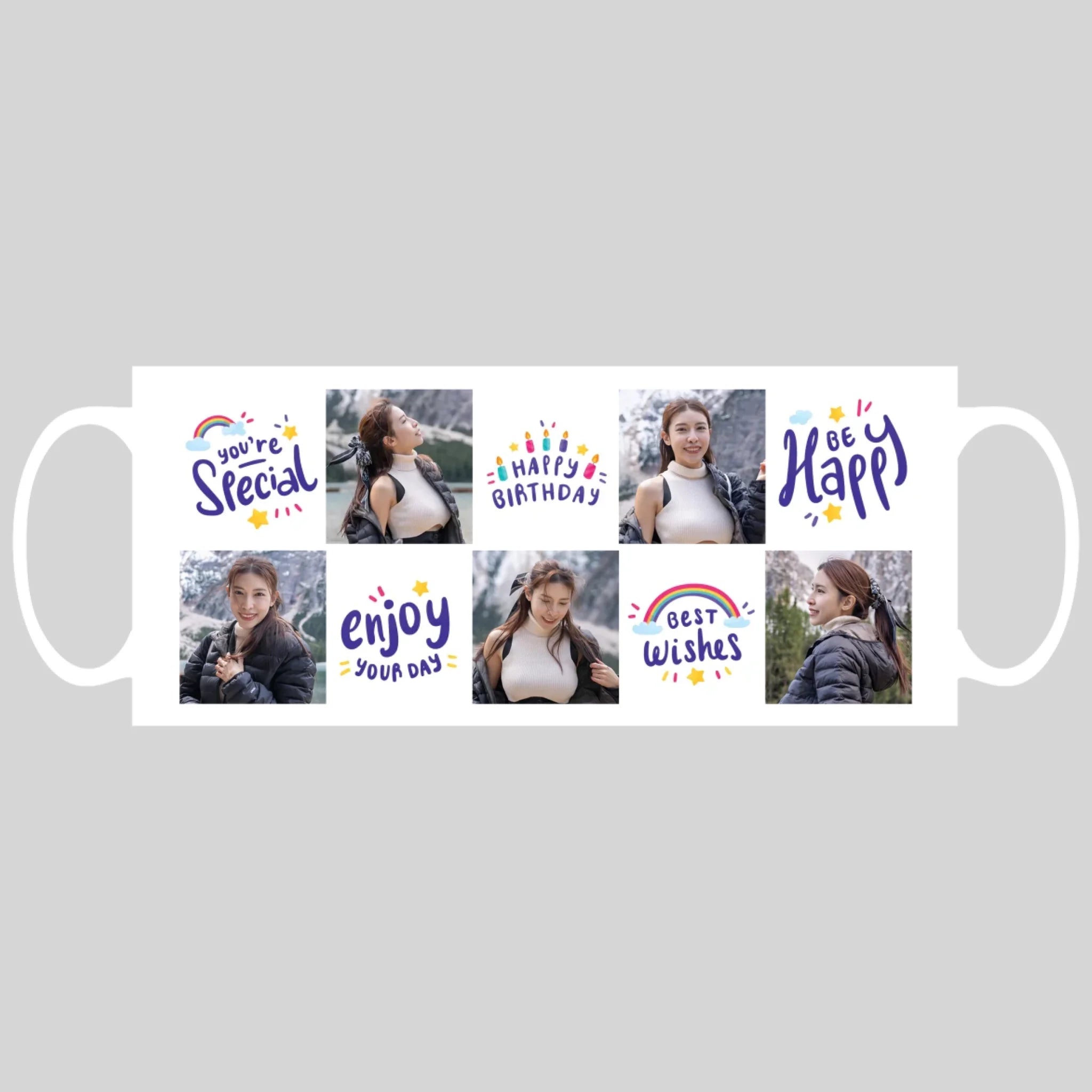 แก้วกาแฟ มีลายสกรีน วางบนพื้นขาว