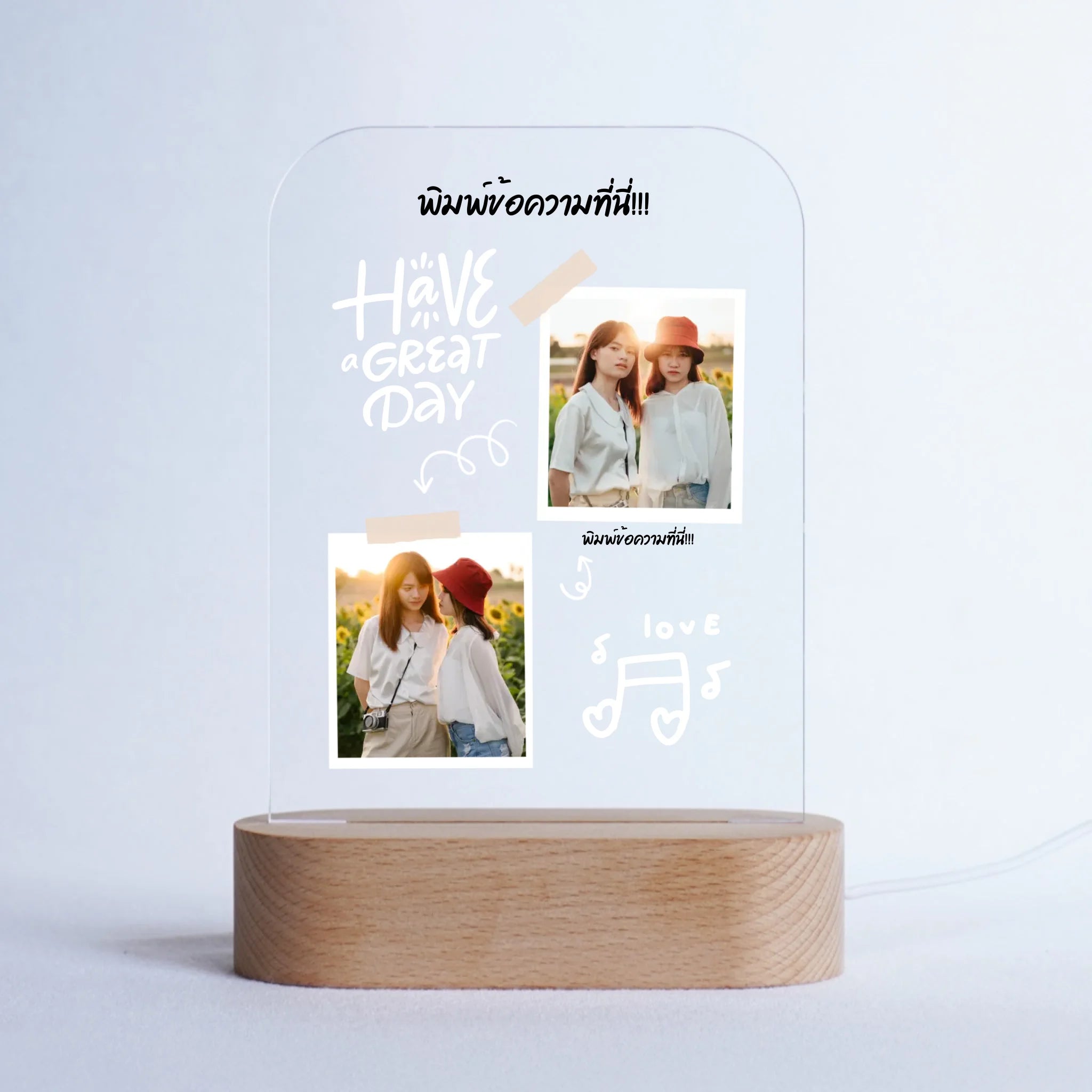 โคมไฟอะคริลิก พิมพ์ UV คุณภาพสูง พร้อมฐานตั้งและไฟ LED