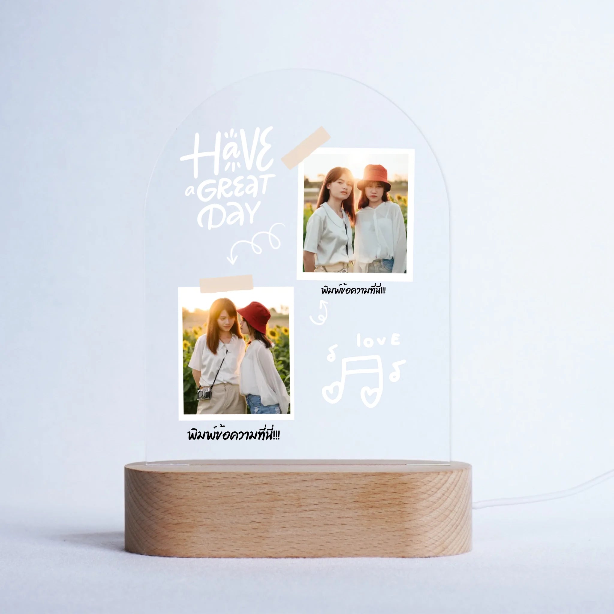 โคมไฟอะคริลิก พิมพ์ UV คุณภาพสูง พร้อมฐานตั้งและไฟ LED