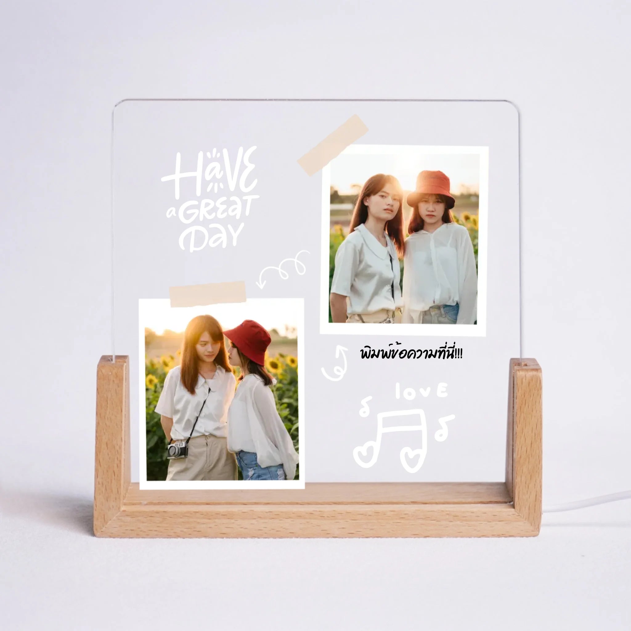 โคมไฟอะคริลิก พิมพ์ UV คุณภาพสูง พร้อมฐานตั้งและไฟ LED