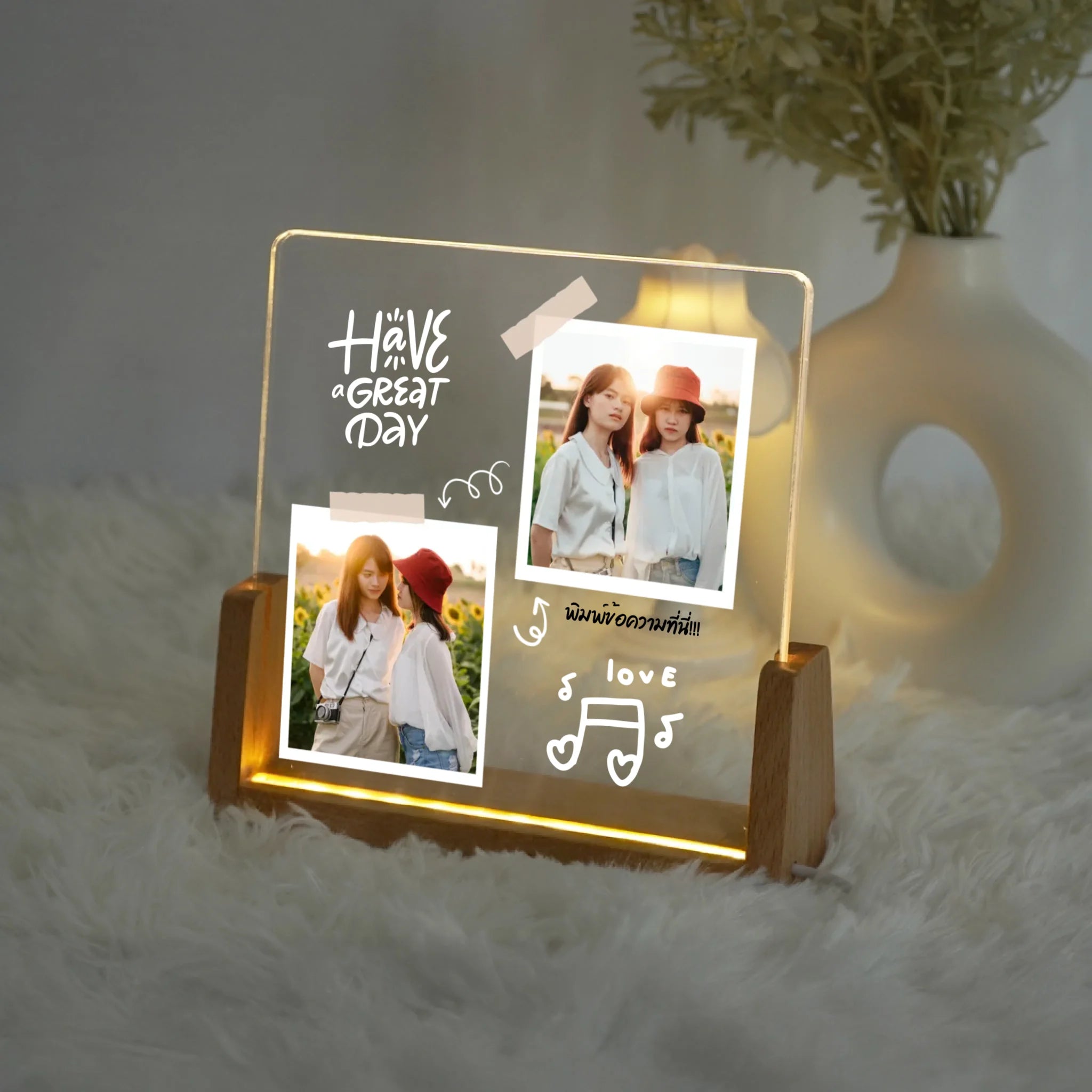 โคมไฟอะคริลิก พิมพ์ UV คุณภาพสูง พร้อมฐานตั้งและไฟ LED