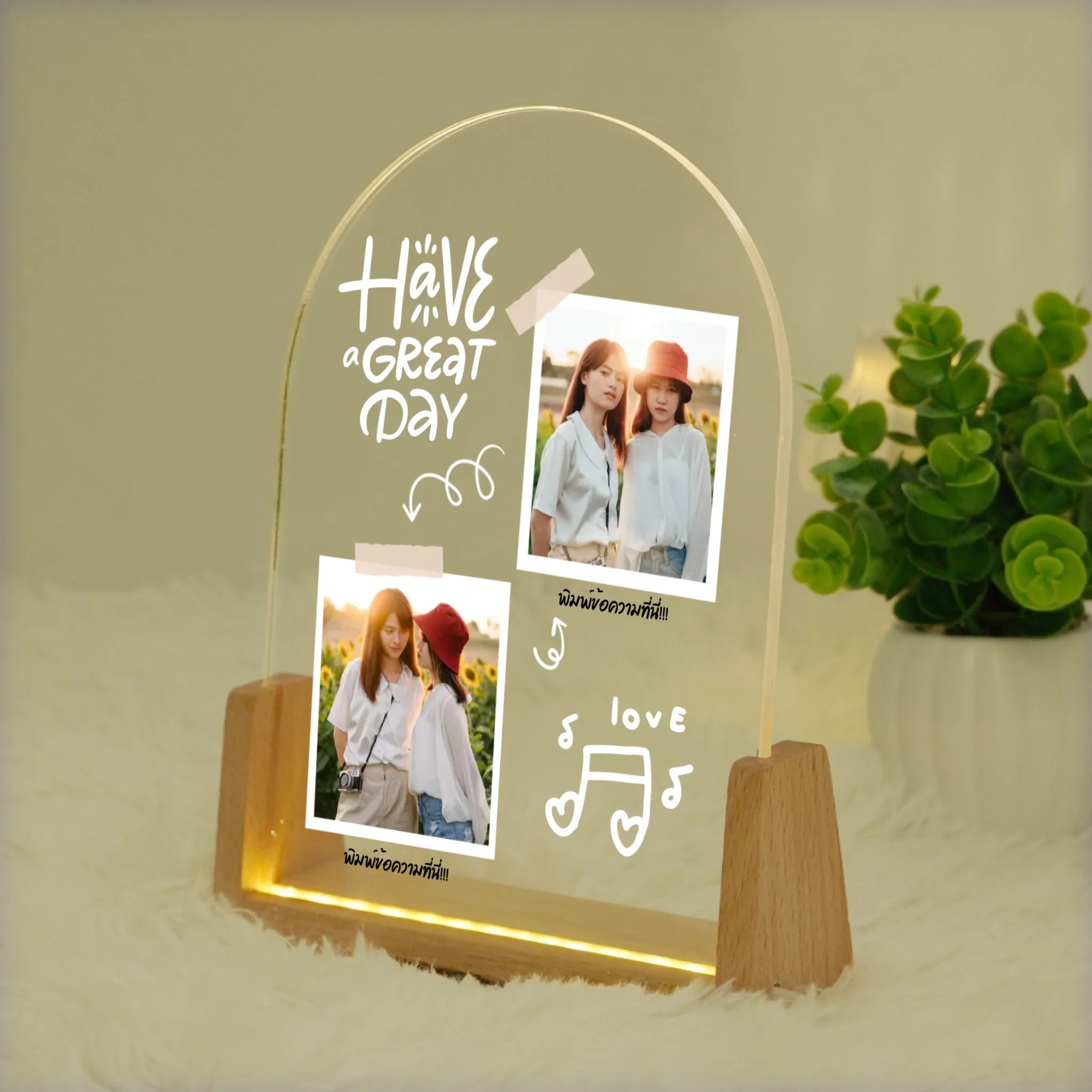 โคมไฟอะคริลิก พิมพ์ UV คุณภาพสูง พร้อมฐานตั้งและไฟ LED