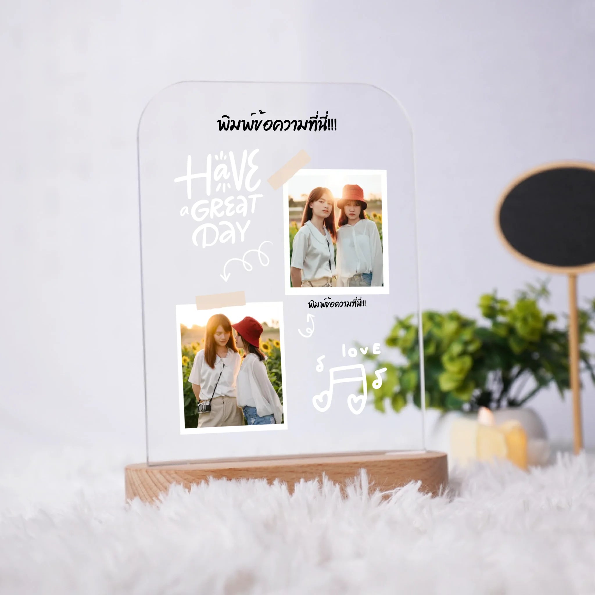 โคมไฟอะคริลิก พิมพ์ UV คุณภาพสูง พร้อมฐานตั้งและไฟ LED