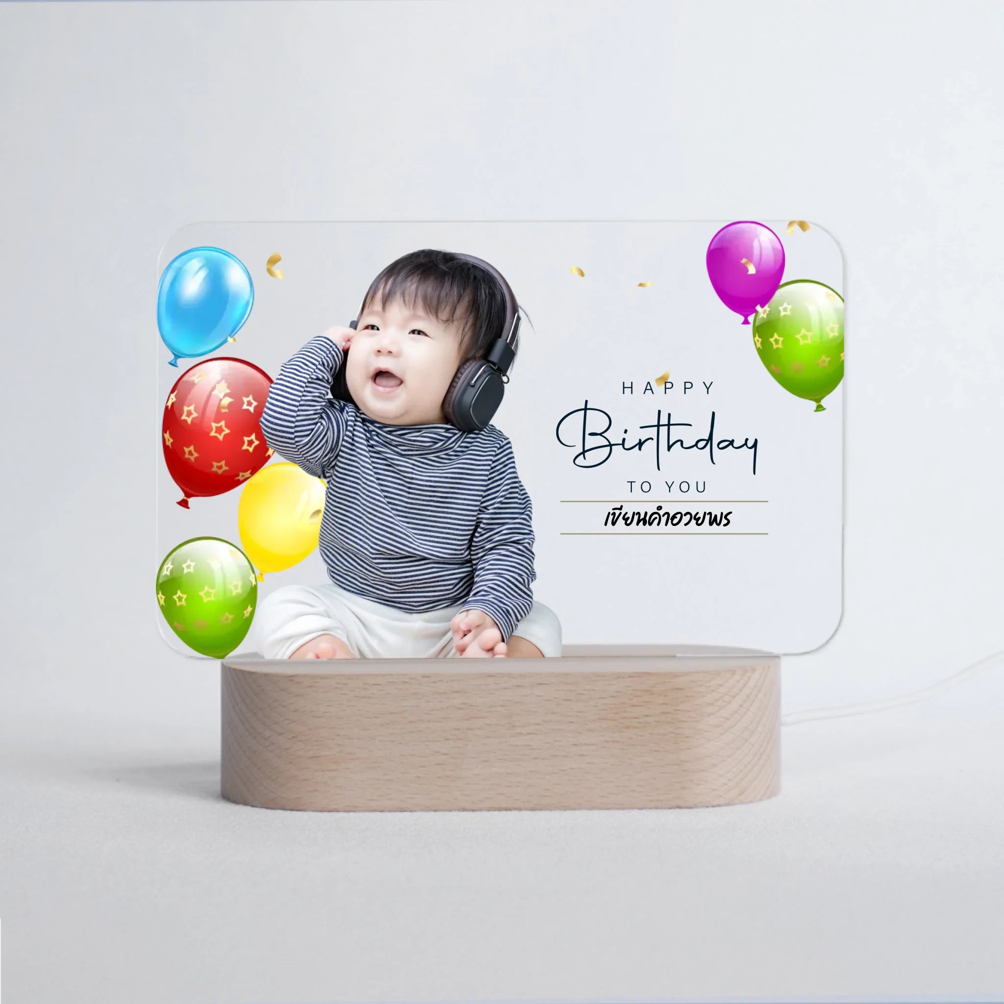 โคมไฟอะคริลิก พิมพ์ UV คุณภาพสูง พร้อมฐานตั้งและไฟ LED