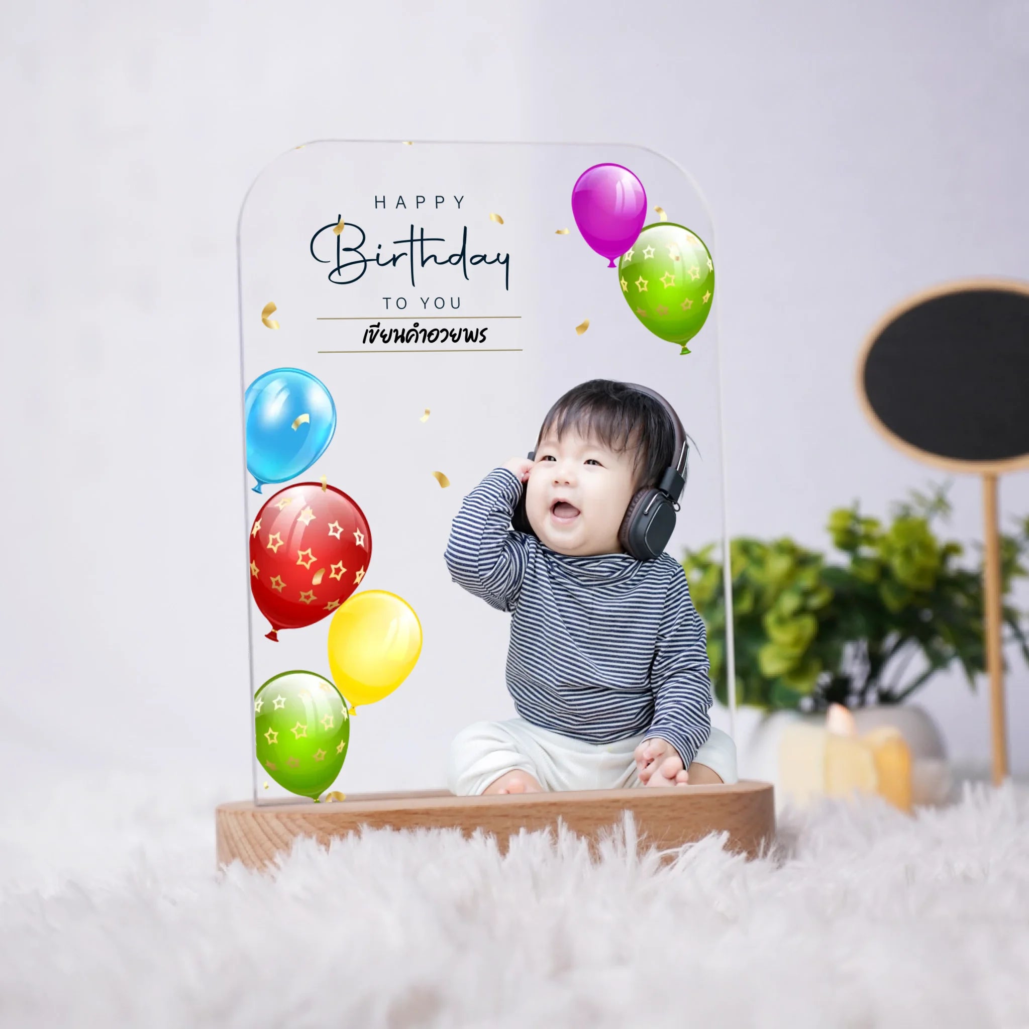 โคมไฟอะคริลิก พิมพ์ UV คุณภาพสูง พร้อมฐานตั้งและไฟ LED