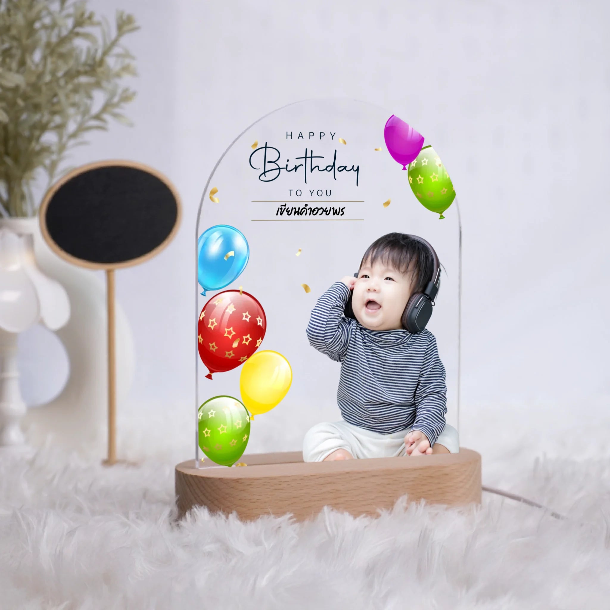 โคมไฟอะคริลิก พิมพ์ UV คุณภาพสูง พร้อมฐานตั้งและไฟ LED