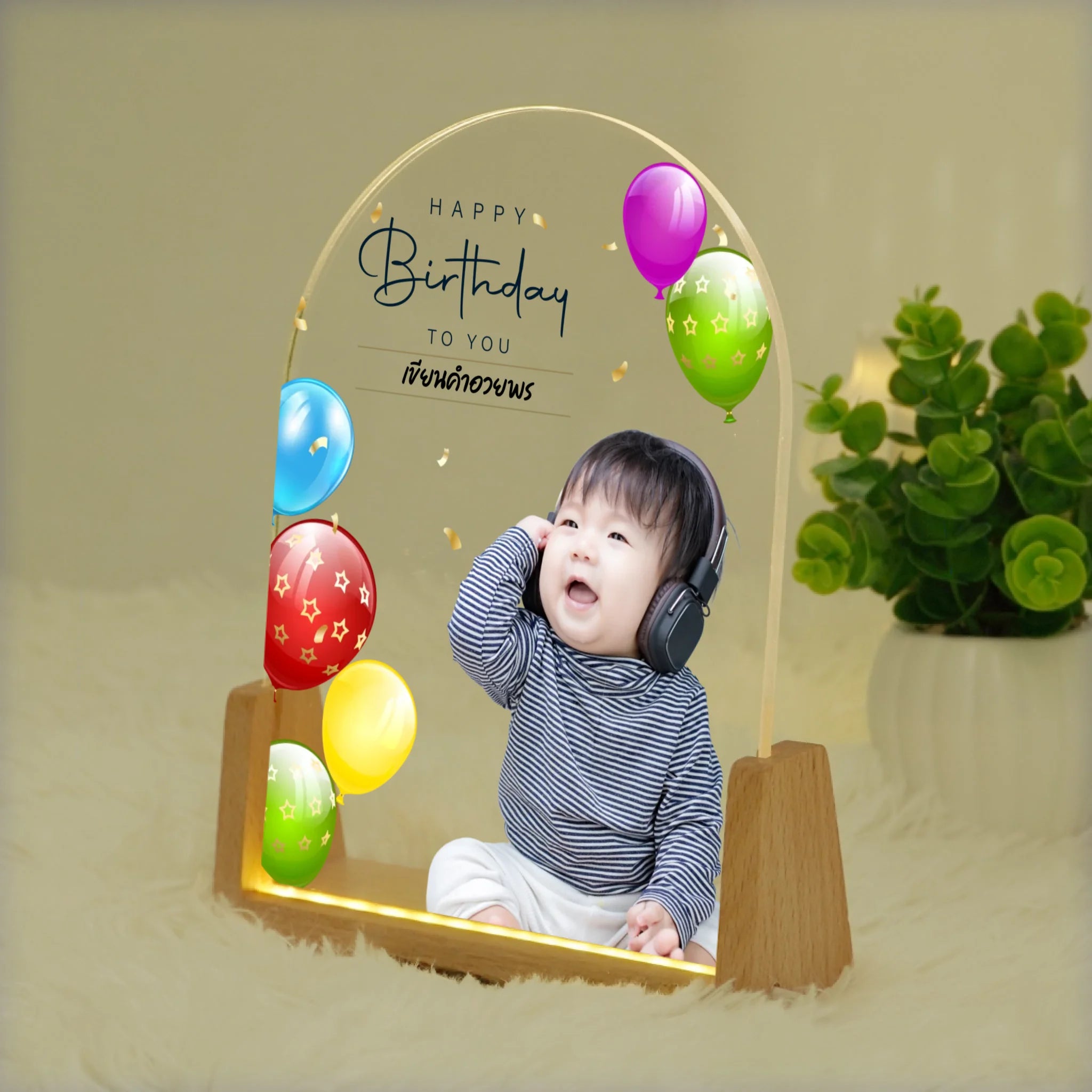 โคมไฟอะคริลิก พิมพ์ UV คุณภาพสูง พร้อมฐานตั้งและไฟ LED