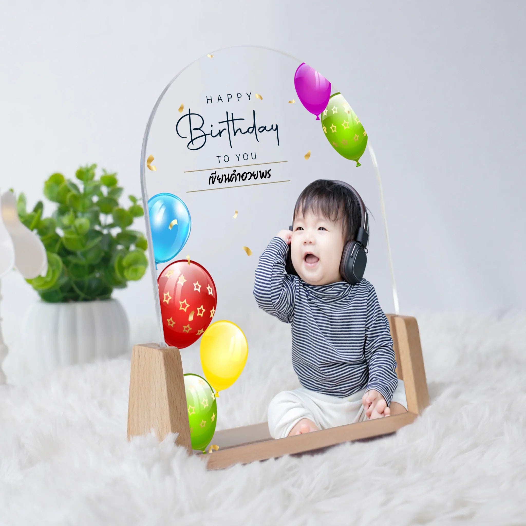 โคมไฟอะคริลิก พิมพ์ UV คุณภาพสูง พร้อมฐานตั้งและไฟ LED