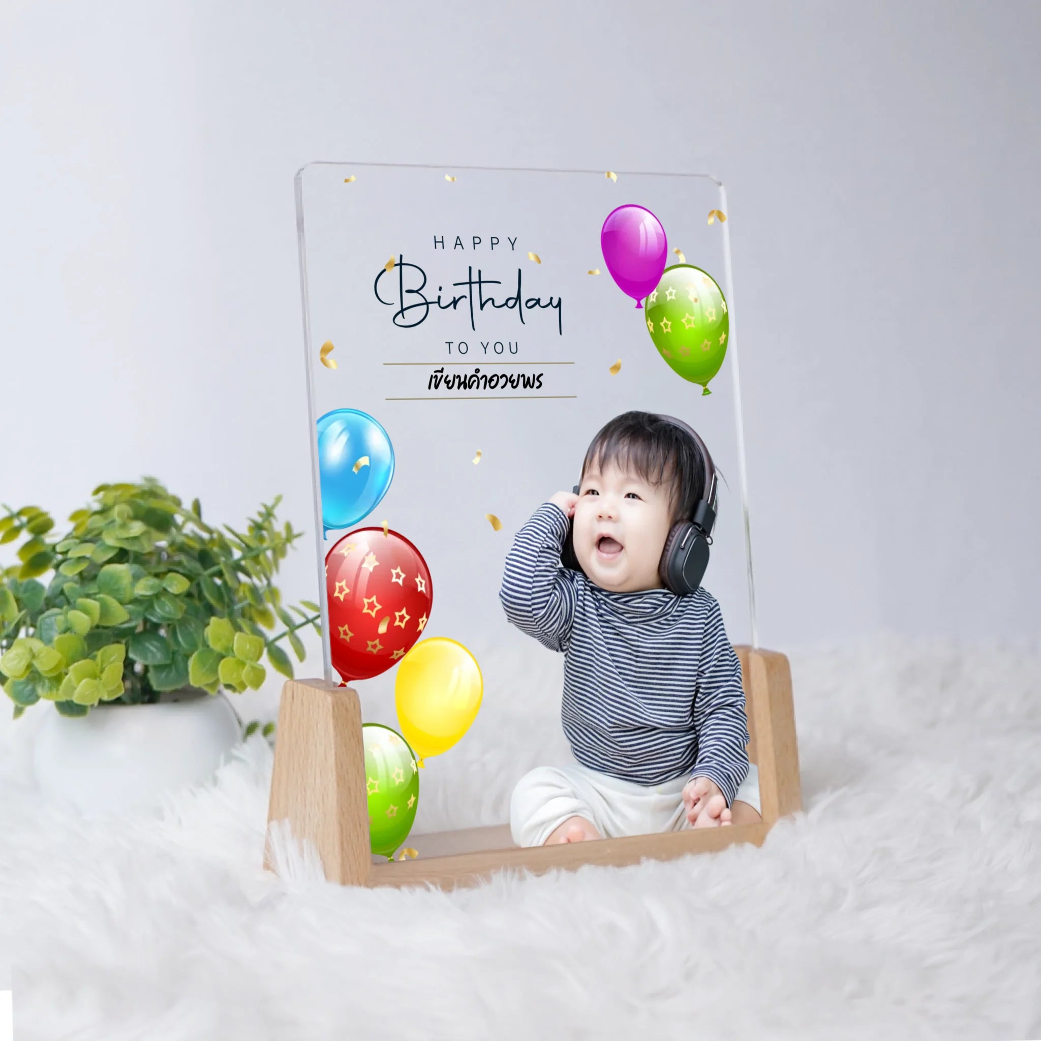 โคมไฟอะคริลิก พิมพ์ UV คุณภาพสูง พร้อมฐานตั้งและไฟ LED