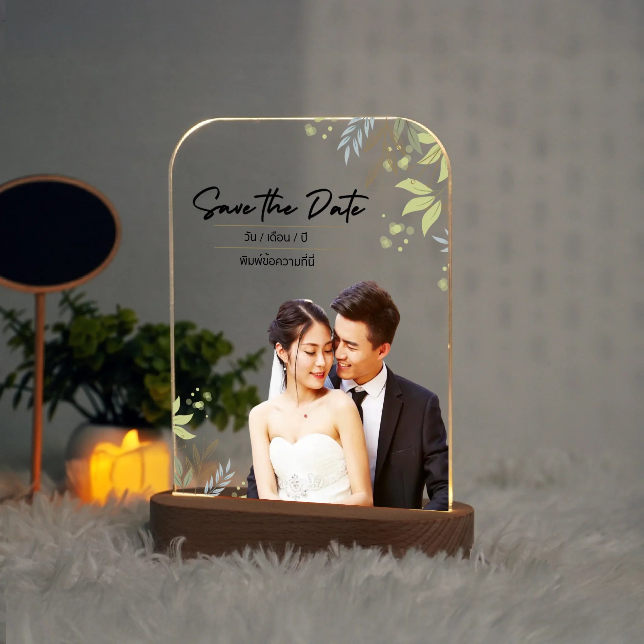 โคมไฟอะคริลิก พิมพ์ UV คุณภาพสูง พร้อมฐานตั้งและไฟ LED