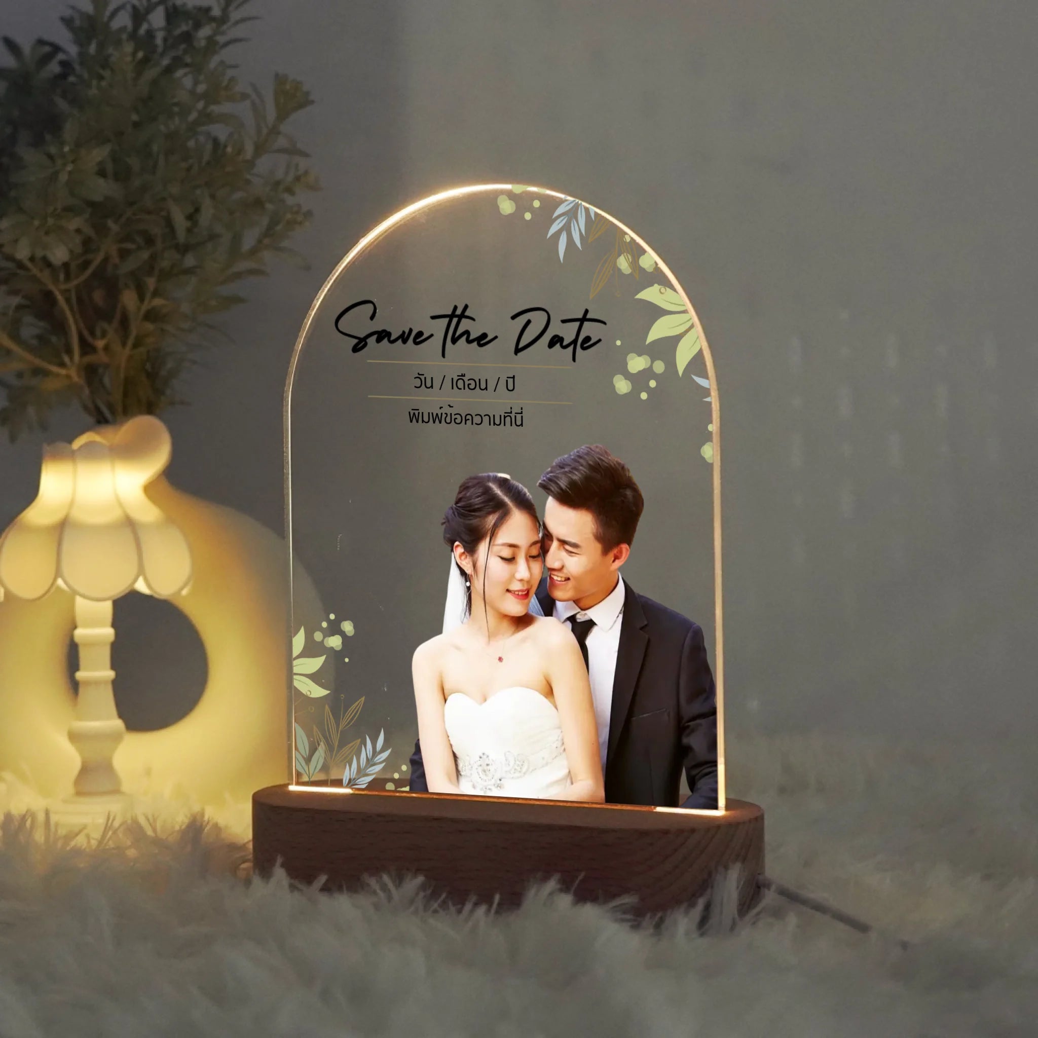 โคมไฟอะคริลิก พิมพ์ UV คุณภาพสูง พร้อมฐานตั้งและไฟ LED