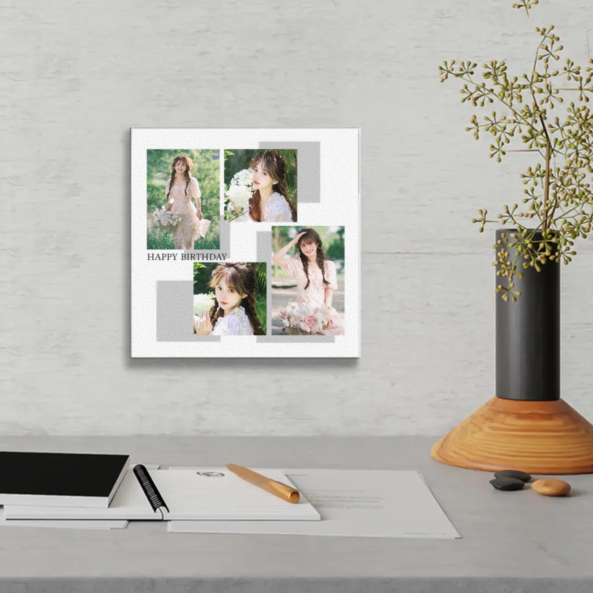 ภาพพิมพ์แคนวาส แขวนอยู่บนโต๊ะทำงาน