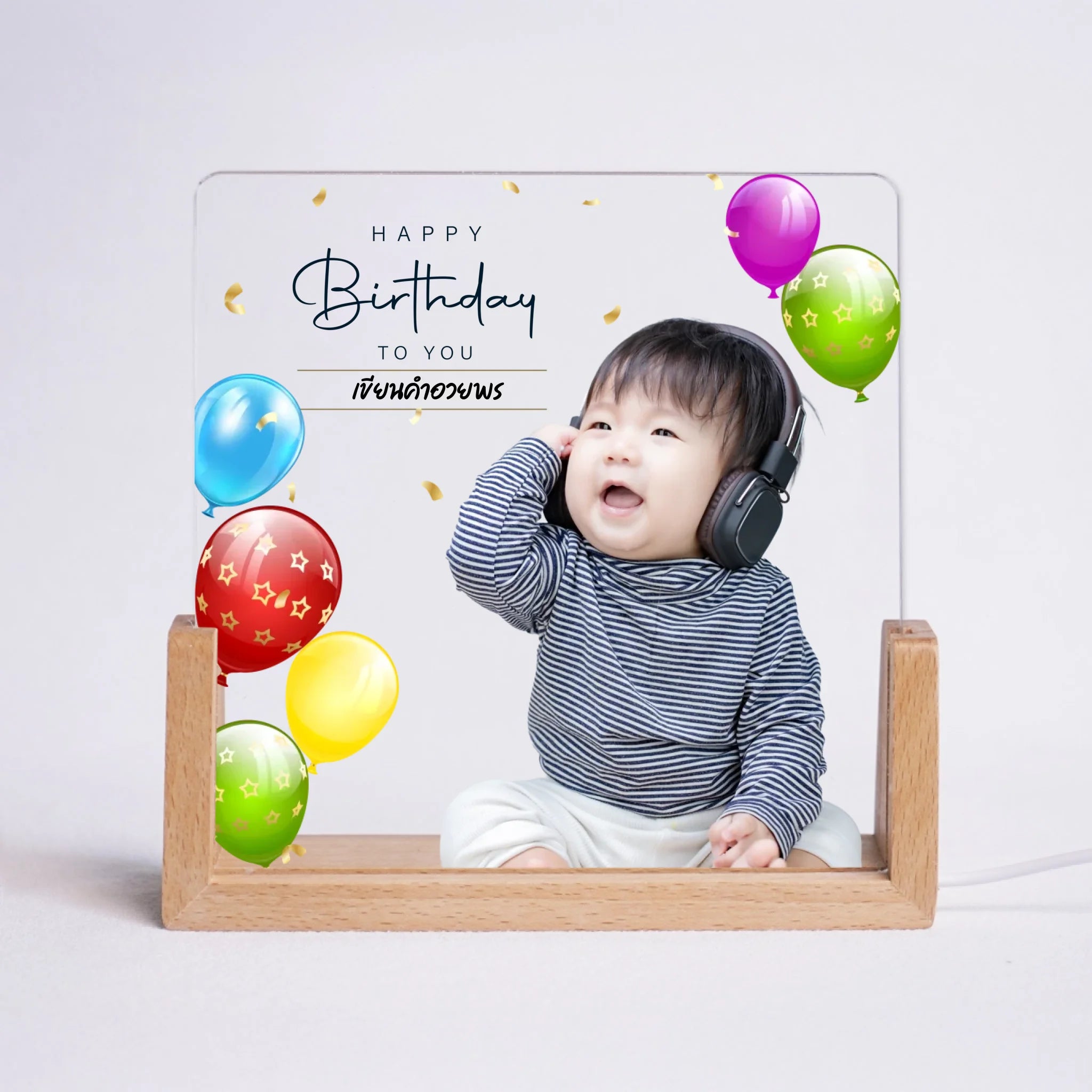 โคมไฟอะคริลิก พิมพ์ UV คุณภาพสูง พร้อมฐานตั้งและไฟ LED