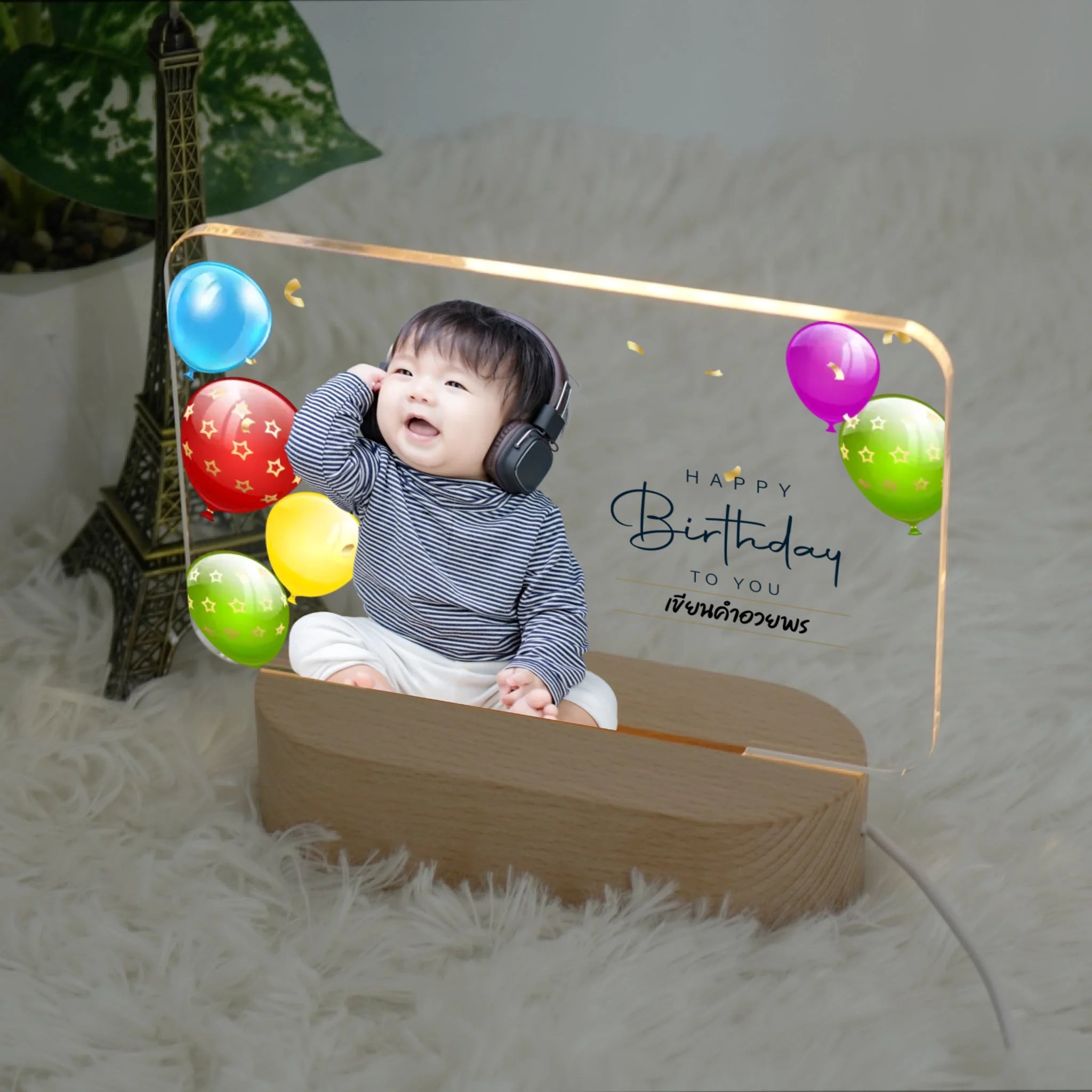 โคมไฟอะคริลิก พิมพ์ UV คุณภาพสูง พร้อมฐานตั้งและไฟ LED