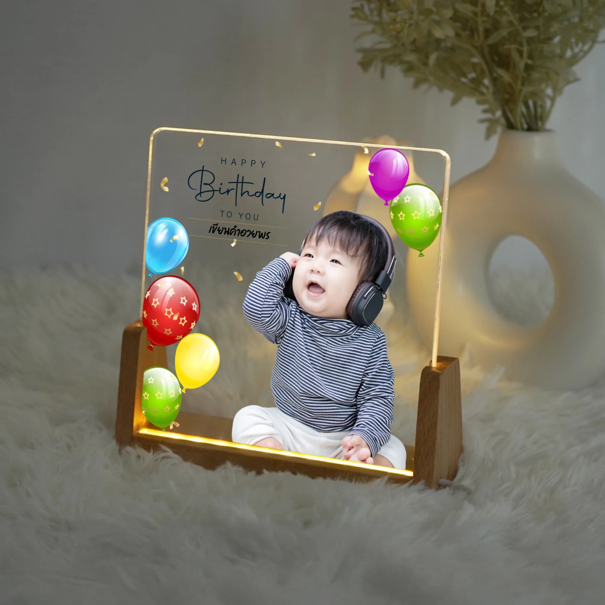 โคมไฟอะคริลิก พิมพ์ UV คุณภาพสูง พร้อมฐานตั้งและไฟ LED