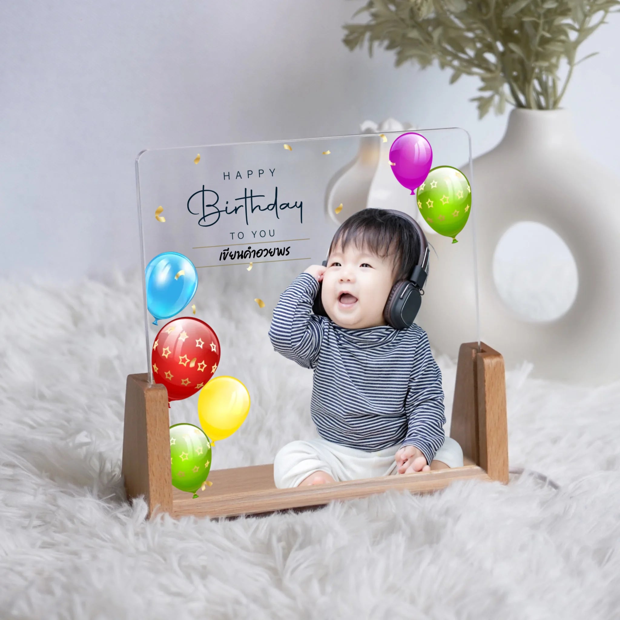 โคมไฟอะคริลิก พิมพ์ UV คุณภาพสูง พร้อมฐานตั้งและไฟ LED