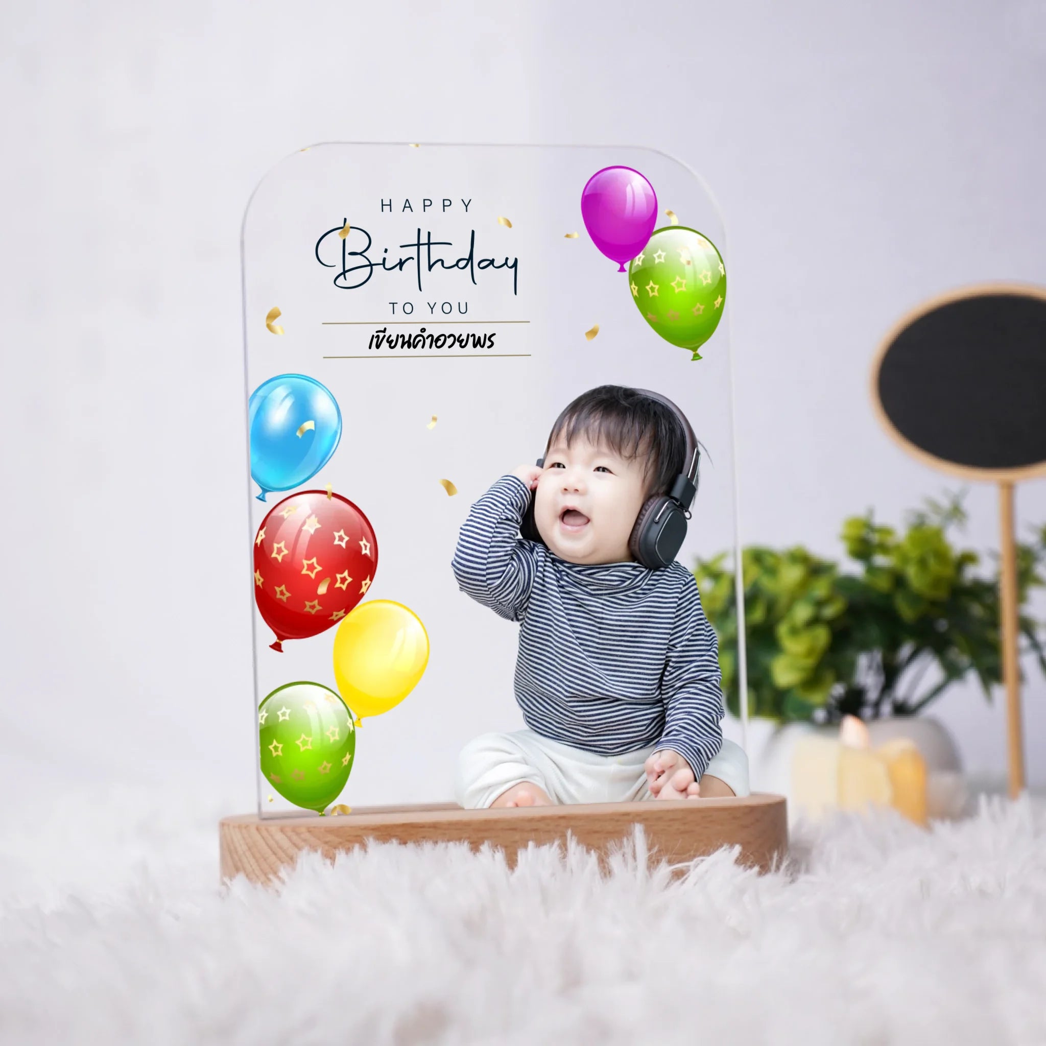 โคมไฟอะคริลิก พิมพ์ UV คุณภาพสูง พร้อมฐานตั้งและไฟ LED