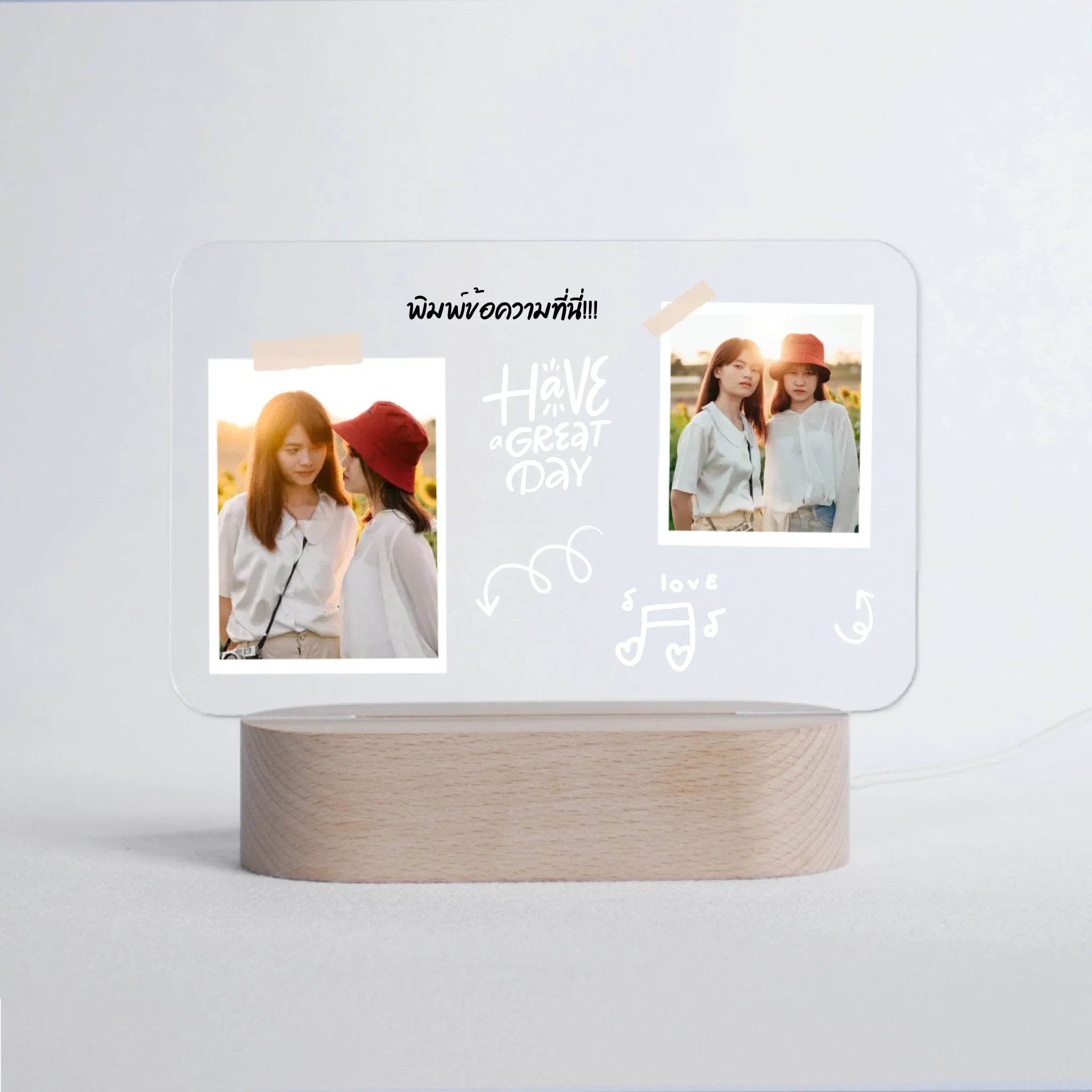 โคมไฟอะคริลิก พิมพ์ UV คุณภาพสูง พร้อมฐานตั้งและไฟ LED