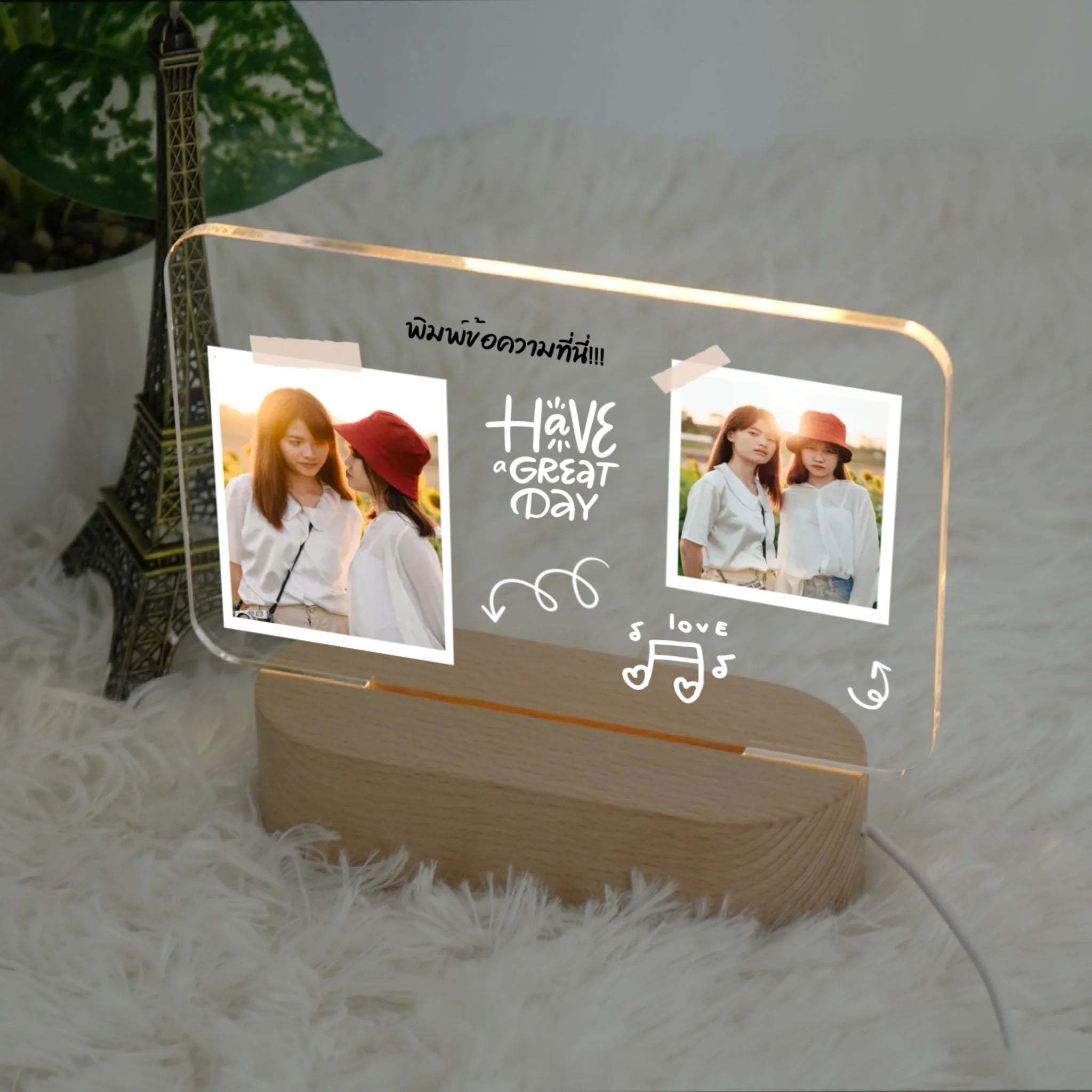 โคมไฟอะคริลิก พิมพ์ UV คุณภาพสูง พร้อมฐานตั้งและไฟ LED