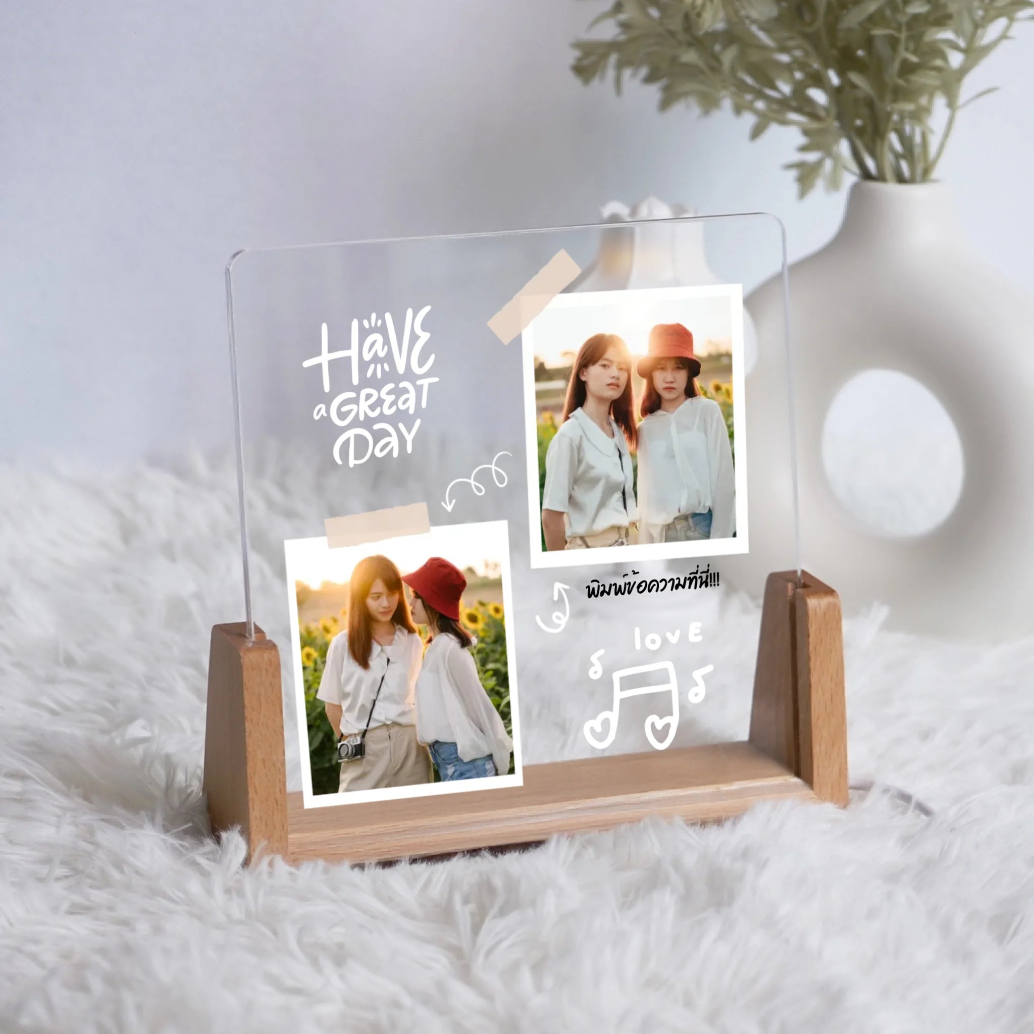 โคมไฟอะคริลิก พิมพ์ UV คุณภาพสูง พร้อมฐานตั้งและไฟ LED