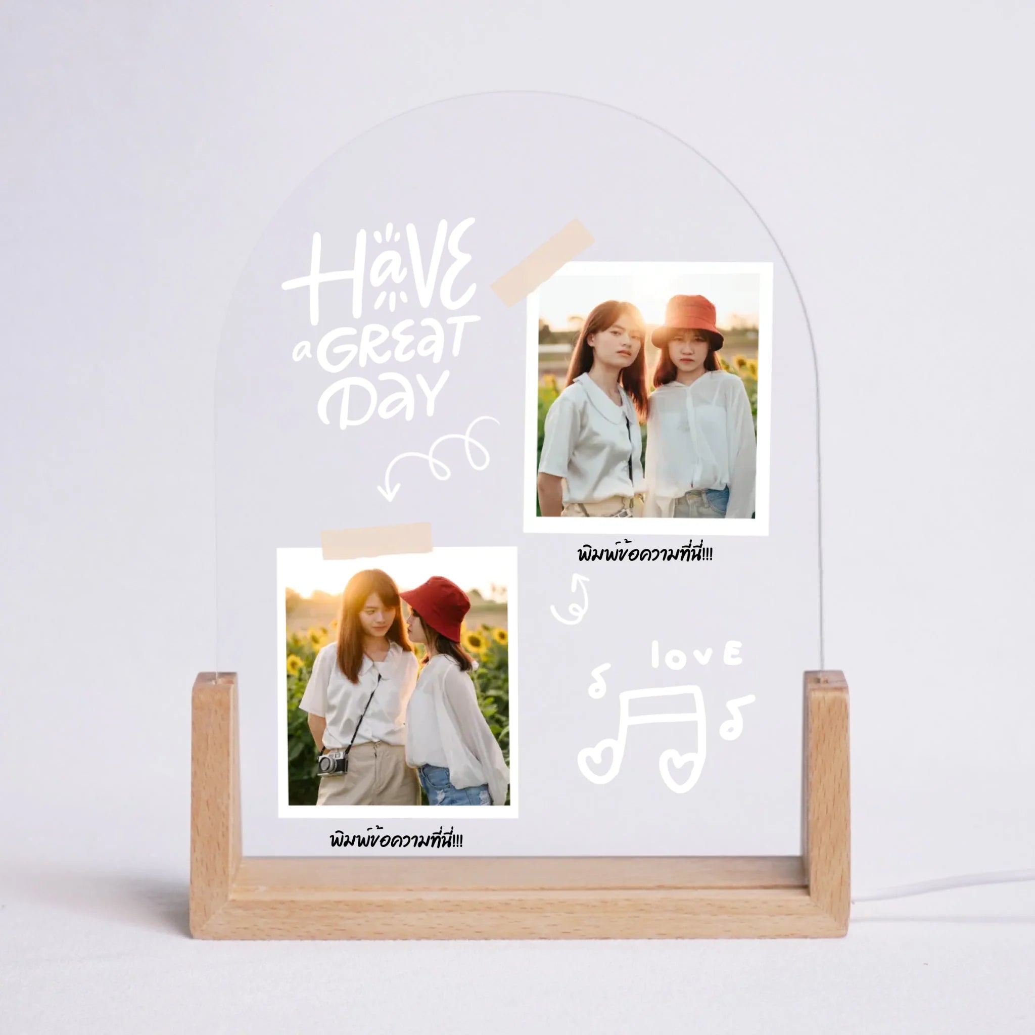 โคมไฟอะคริลิก พิมพ์ UV คุณภาพสูง พร้อมฐานตั้งและไฟ LED