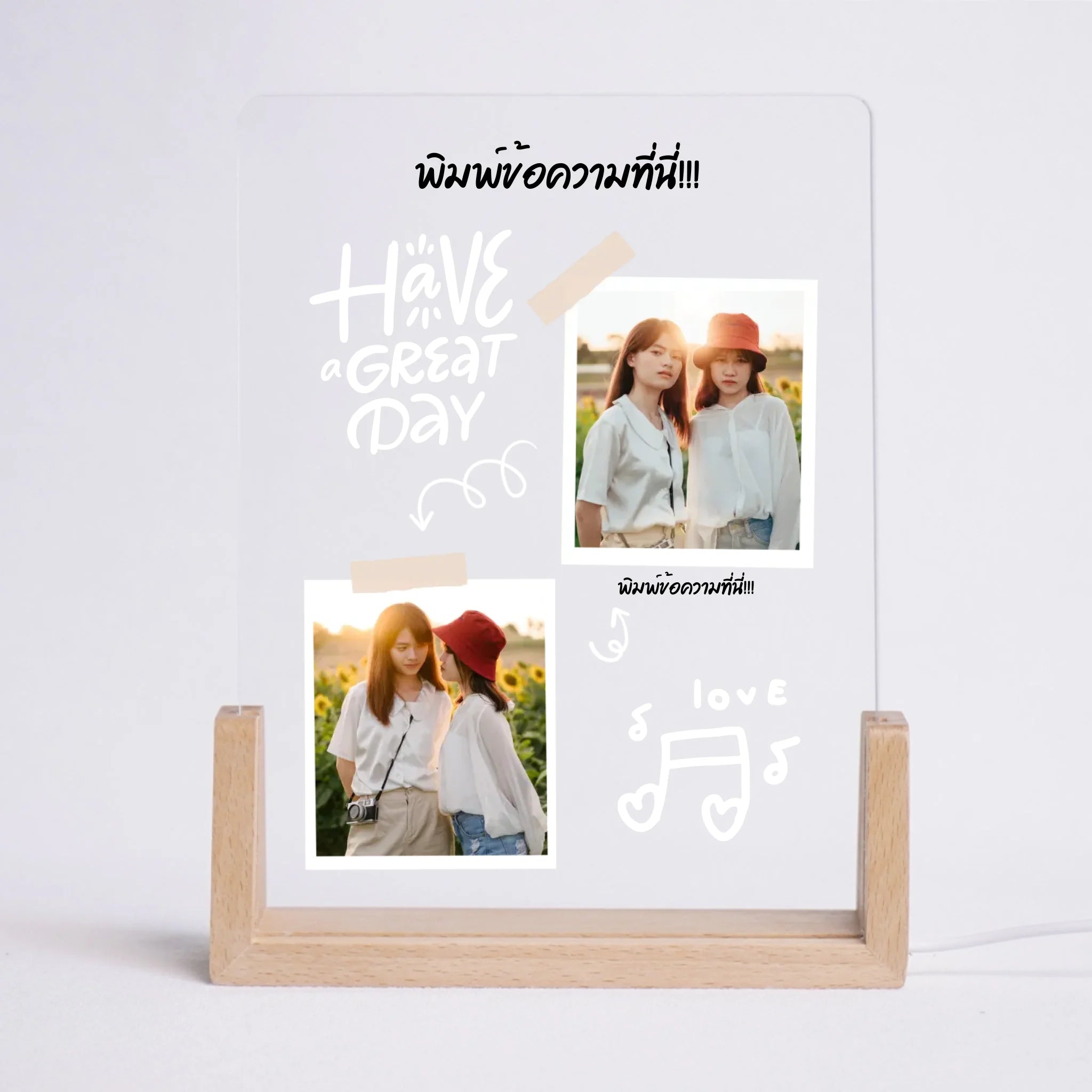 โคมไฟอะคริลิก พิมพ์ UV คุณภาพสูง พร้อมฐานตั้งและไฟ LED