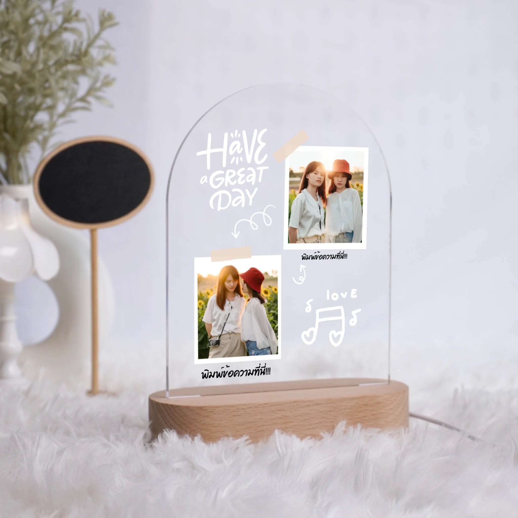 โคมไฟอะคริลิก พิมพ์ UV คุณภาพสูง พร้อมฐานตั้งและไฟ LED