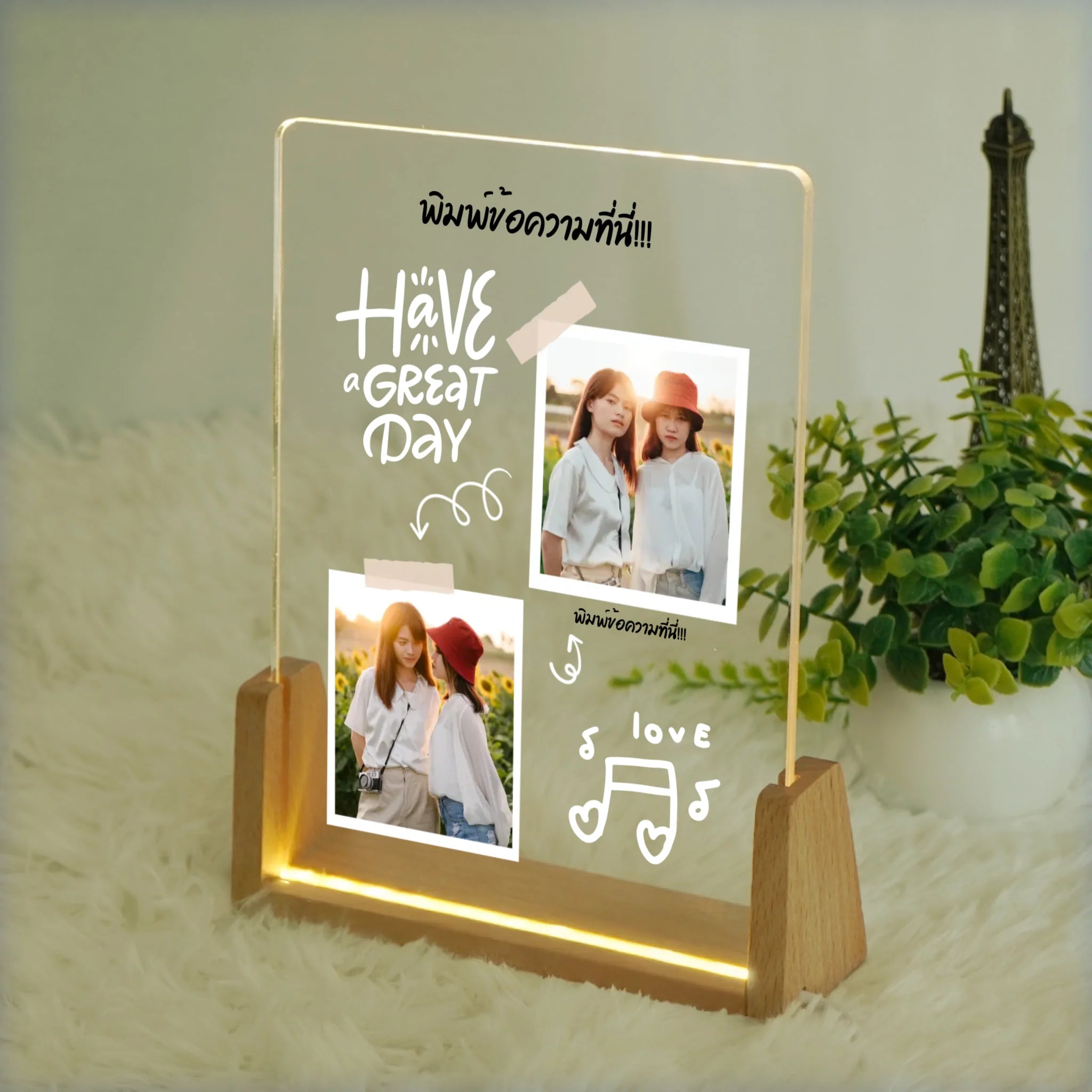 โคมไฟอะคริลิก พิมพ์ UV คุณภาพสูง พร้อมฐานตั้งและไฟ LED