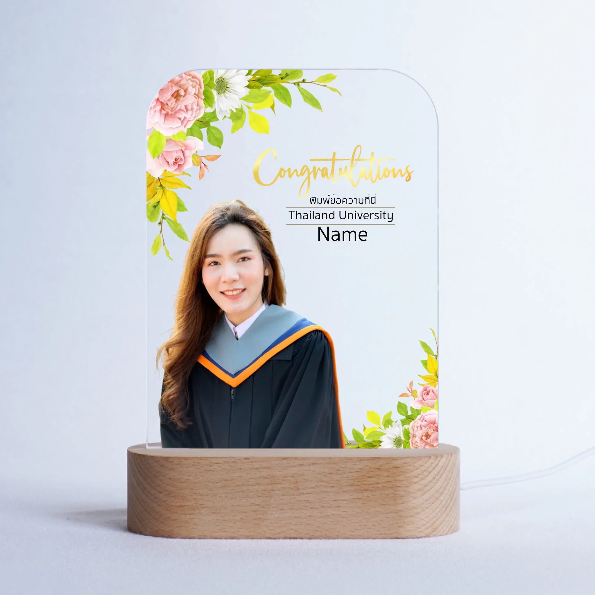 โคมไฟอะคริลิก พิมพ์ UV คุณภาพสูง พร้อมฐานตั้งและไฟ LED