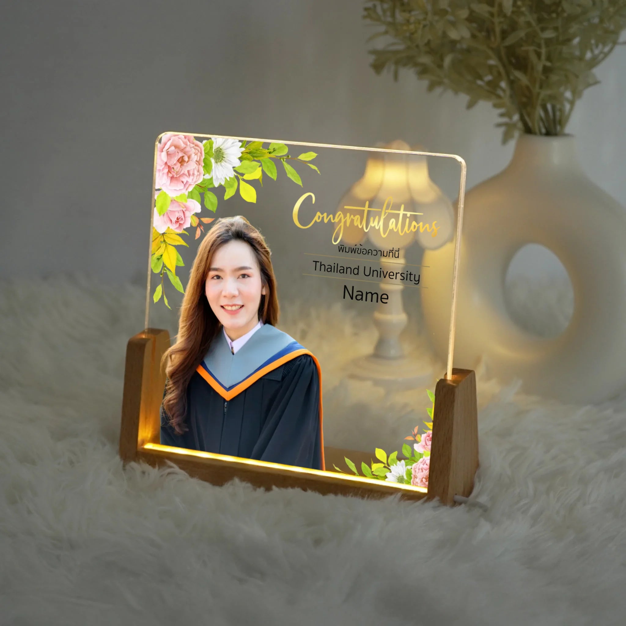 โคมไฟอะคริลิก พิมพ์ UV คุณภาพสูง พร้อมฐานตั้งและไฟ LED