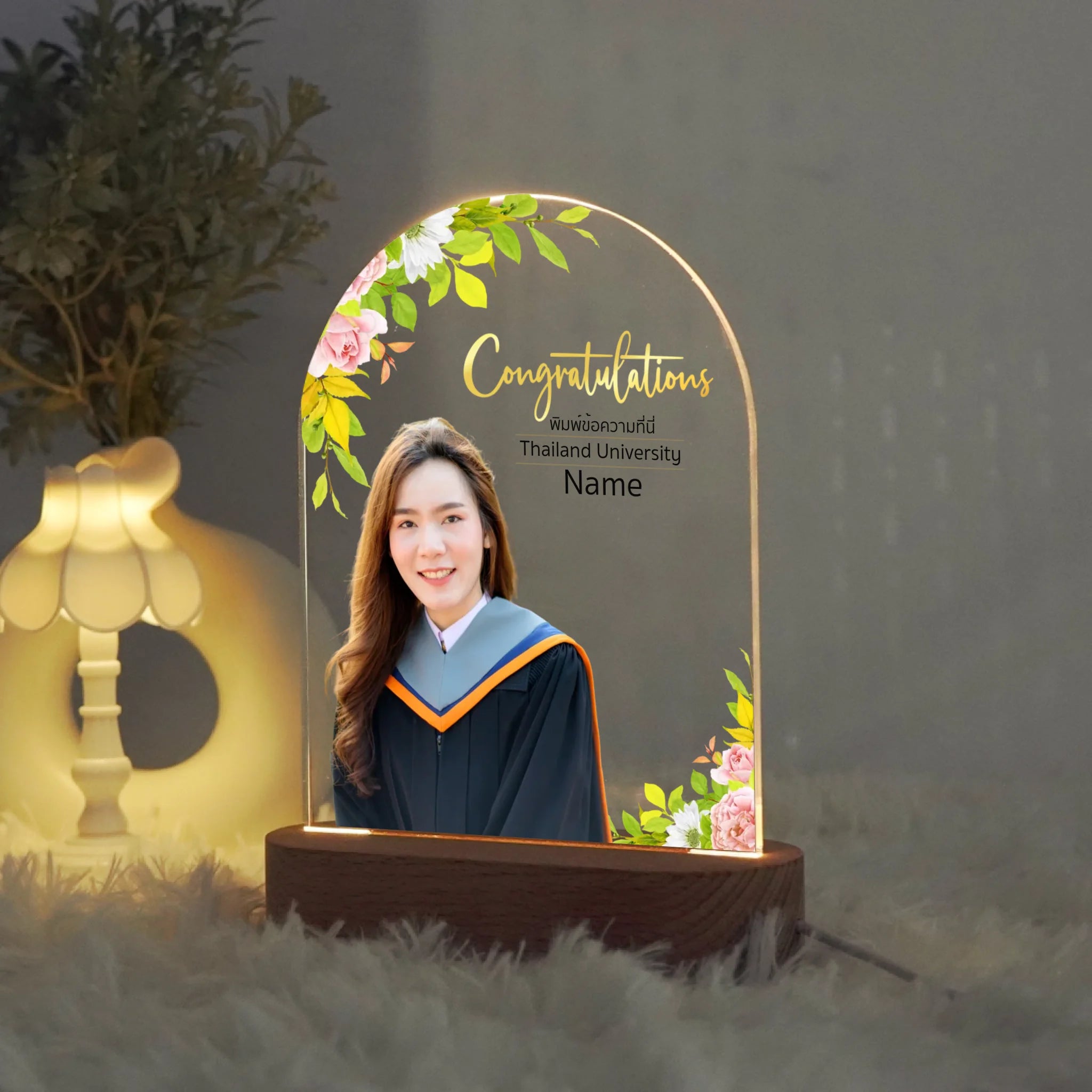 โคมไฟอะคริลิก พิมพ์ UV คุณภาพสูง พร้อมฐานตั้งและไฟ LED