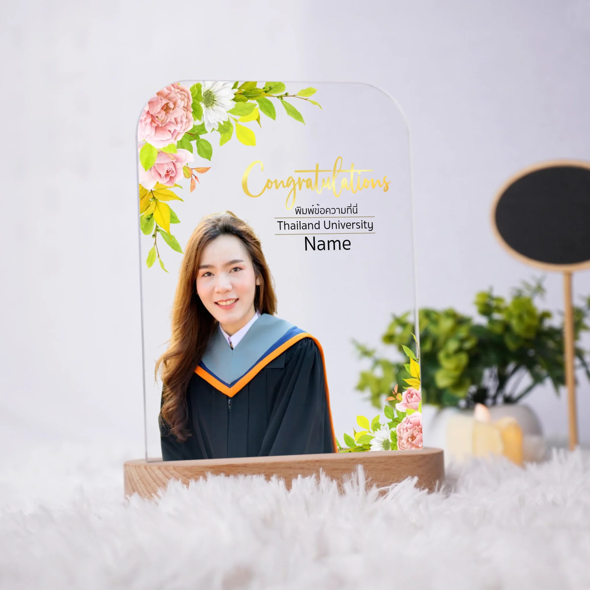 โคมไฟอะคริลิก พิมพ์ UV คุณภาพสูง พร้อมฐานตั้งและไฟ LED