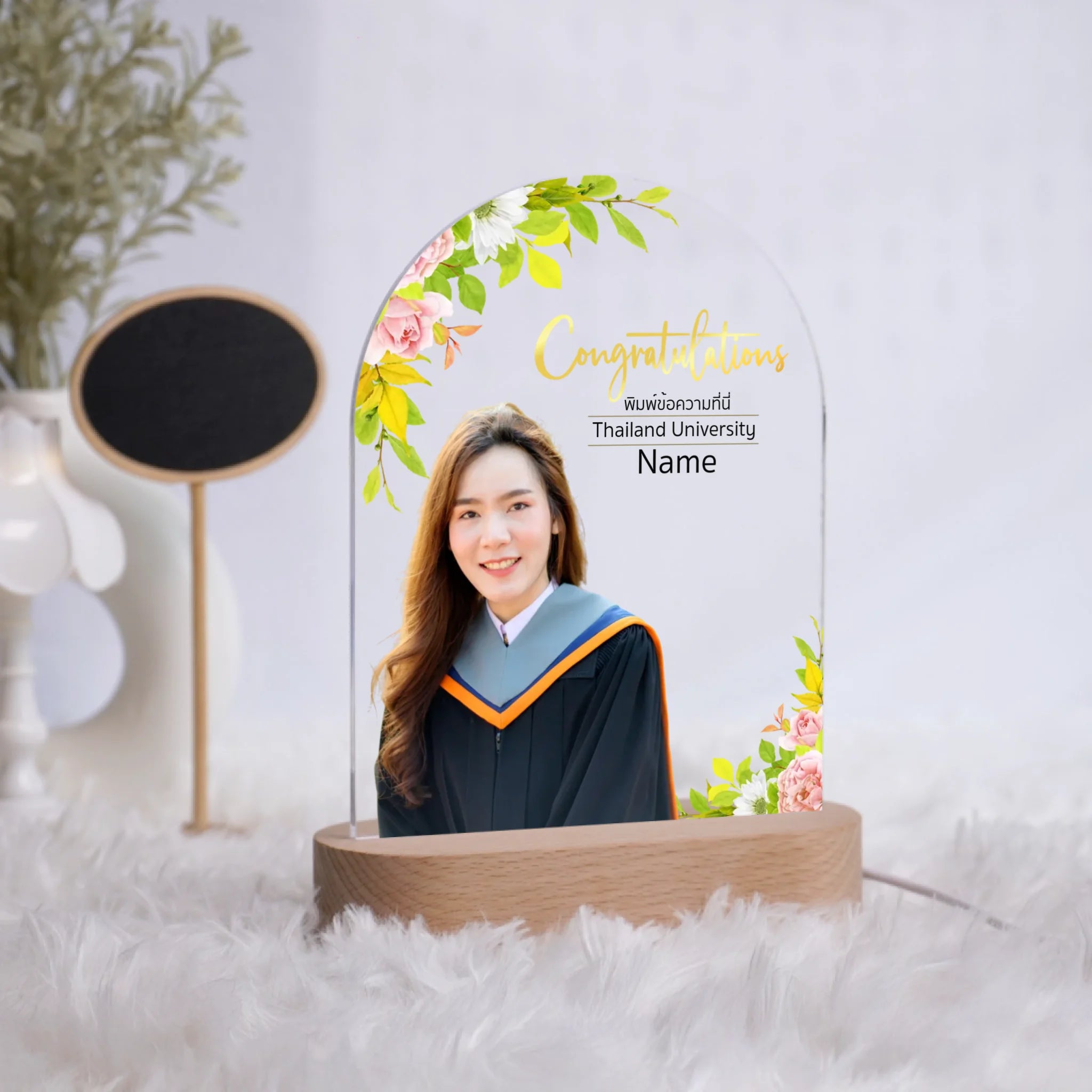 โคมไฟอะคริลิก พิมพ์ UV คุณภาพสูง พร้อมฐานตั้งและไฟ LED