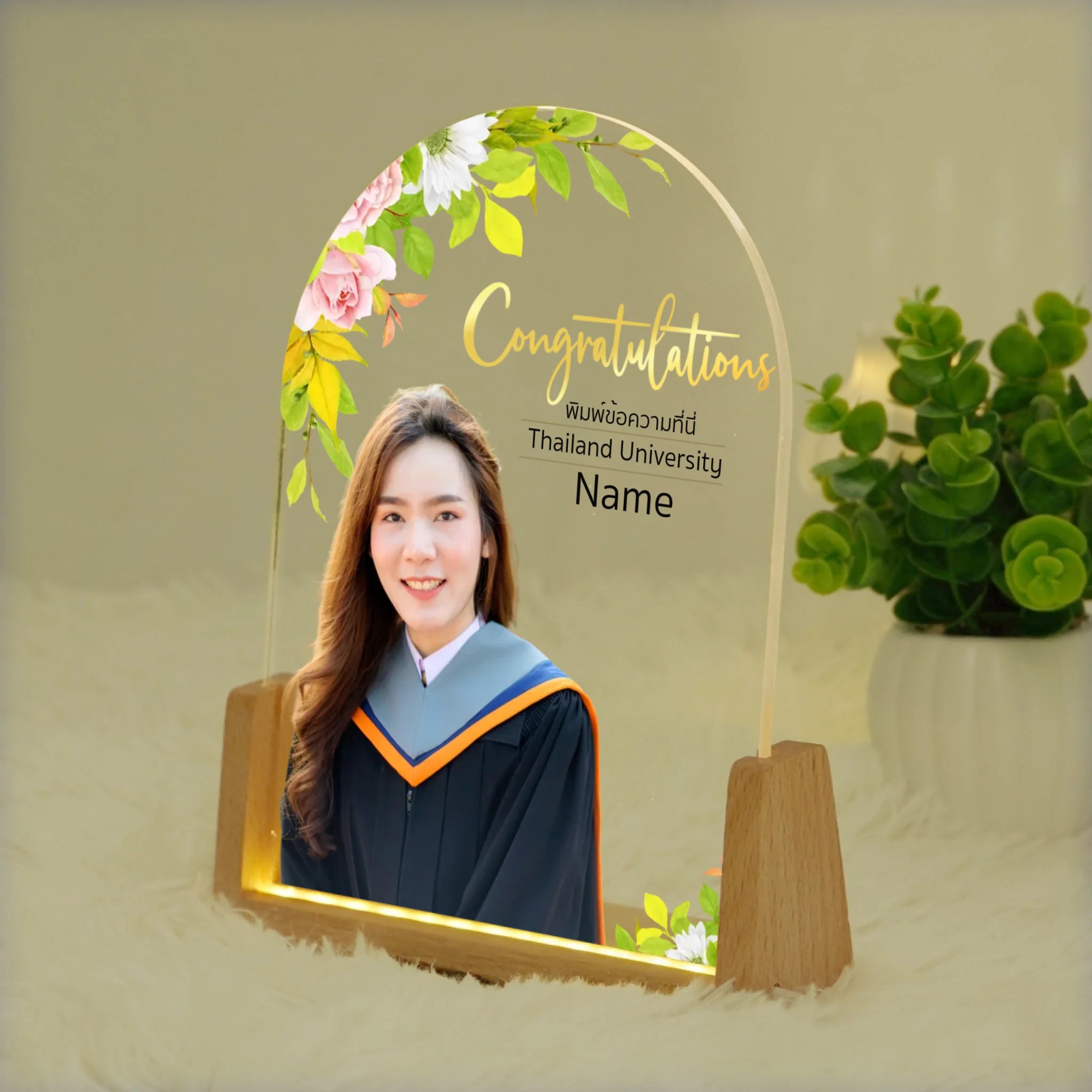 โคมไฟอะคริลิก พิมพ์ UV คุณภาพสูง พร้อมฐานตั้งและไฟ LED