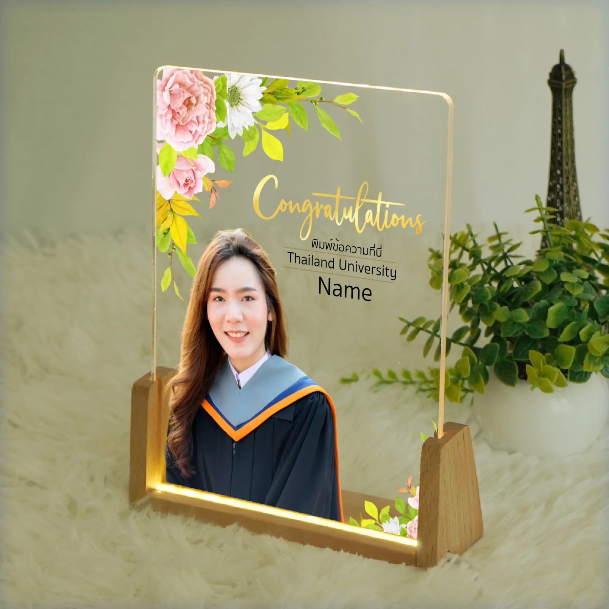 โคมไฟอะคริลิก พิมพ์ UV คุณภาพสูง พร้อมฐานตั้งและไฟ LED