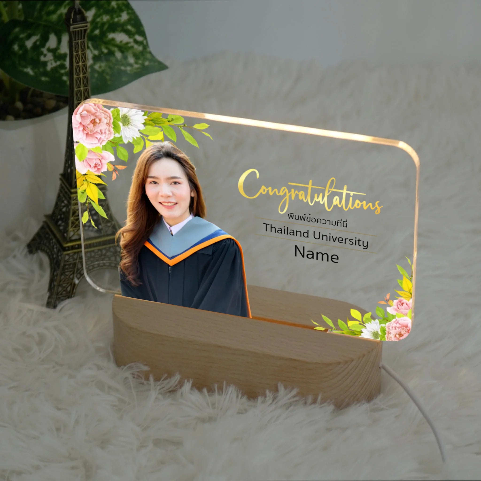 โคมไฟอะคริลิก พิมพ์ UV คุณภาพสูง พร้อมฐานตั้งและไฟ LED