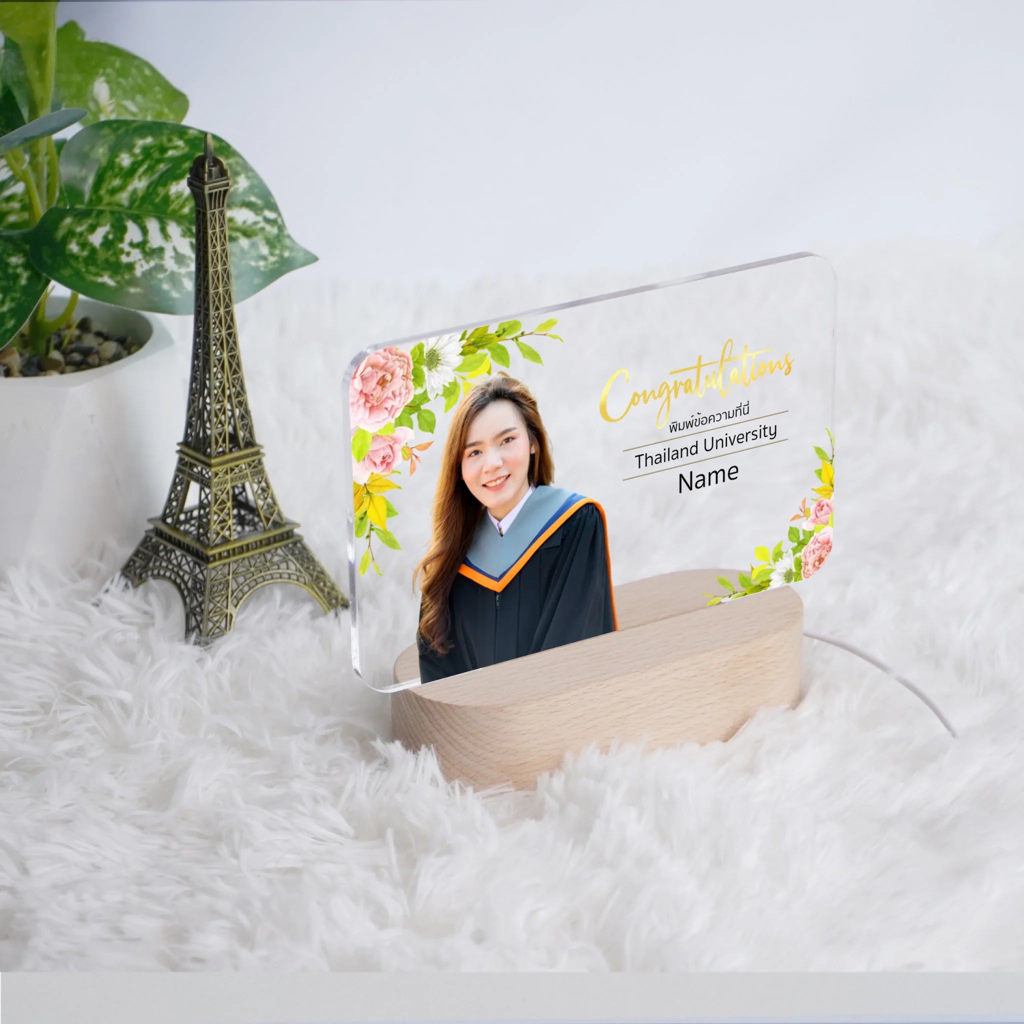 โคมไฟอะคริลิก พิมพ์ UV คุณภาพสูง พร้อมฐานตั้งและไฟ LED