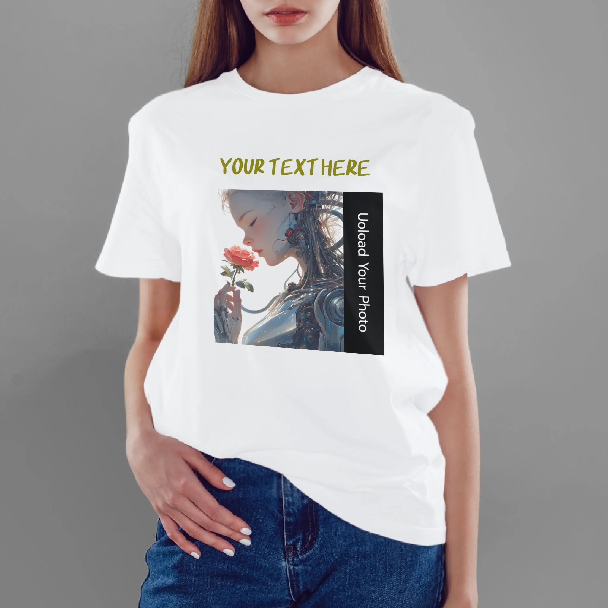 ผู้หญิงใส่เสื้อยืด กางเกงยีนส์ 