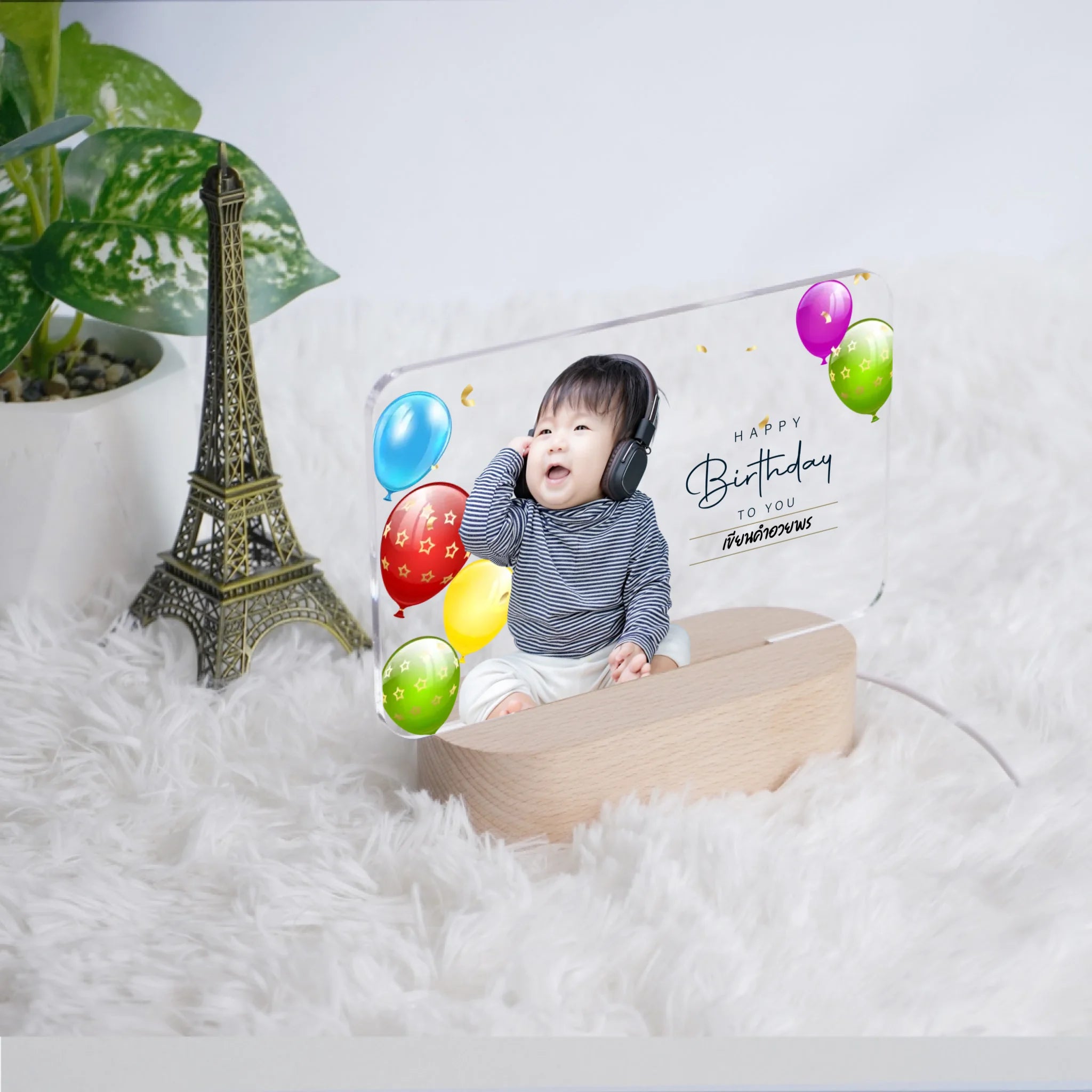 โคมไฟอะคริลิก พิมพ์ UV คุณภาพสูง พร้อมฐานตั้งและไฟ LED